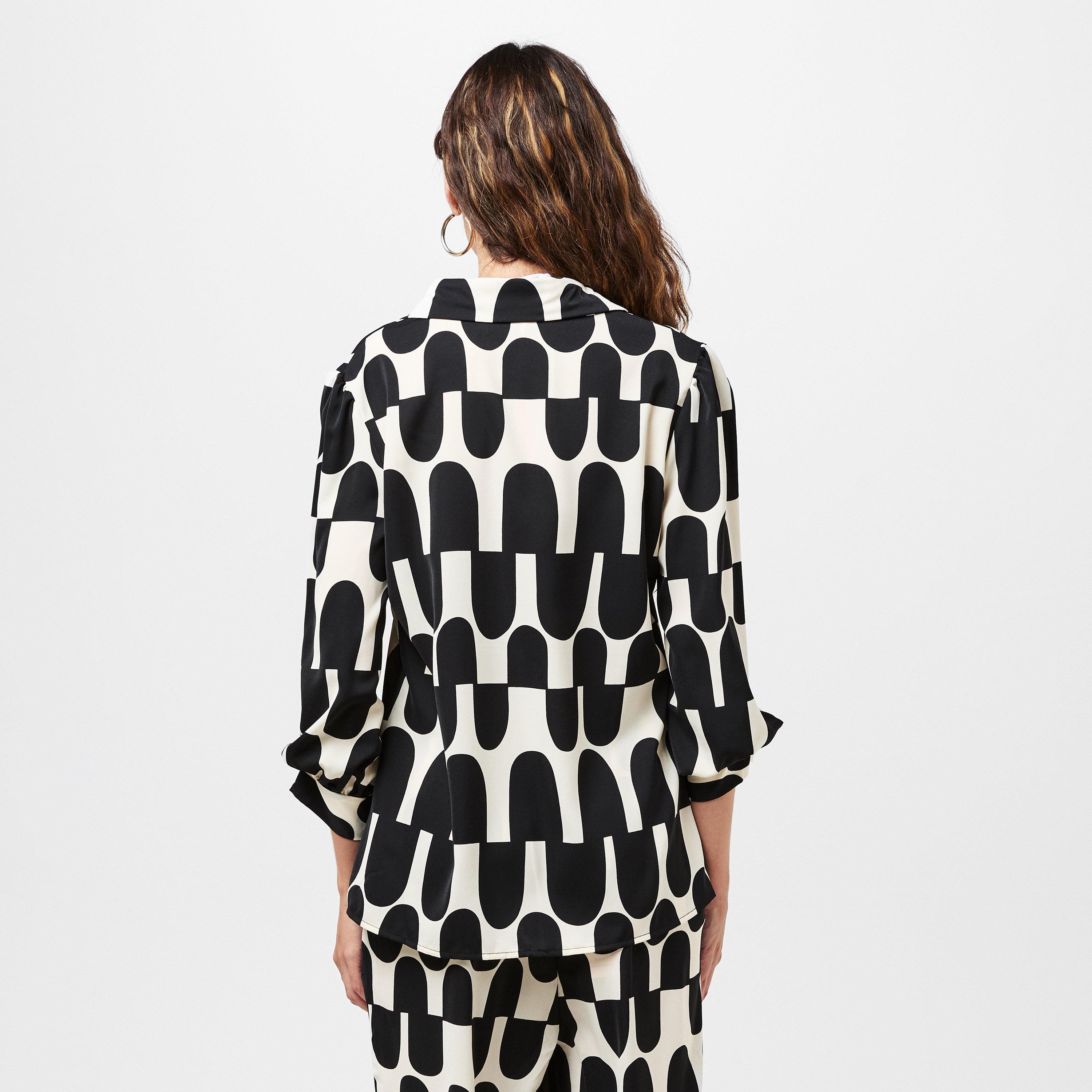 Multi - AX Paris - Black And Cream Geometric Print three quarter Sleeve Shirt - 4