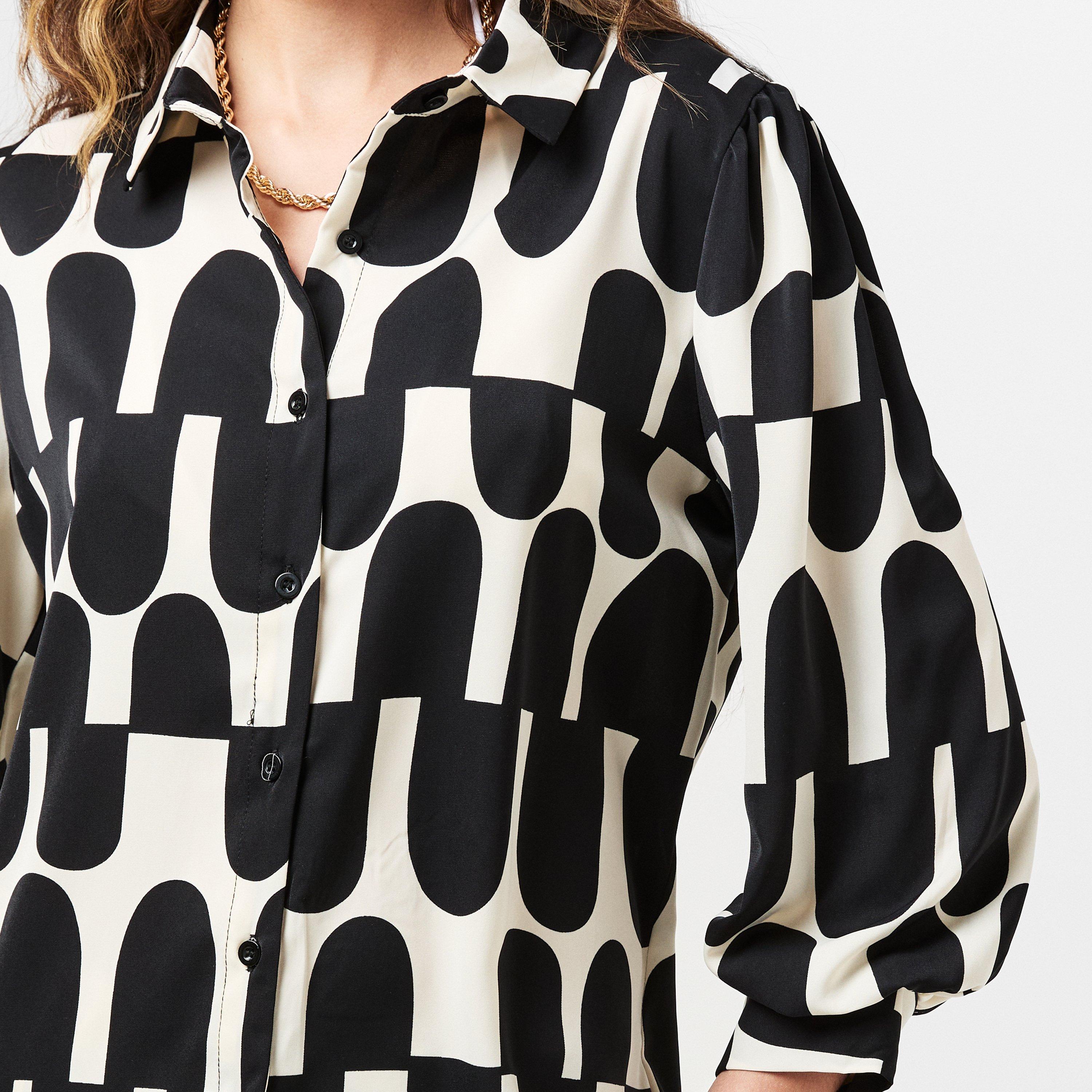 Multi - AX Paris - Black And Cream Geometric Print three quarter Sleeve Shirt - 5