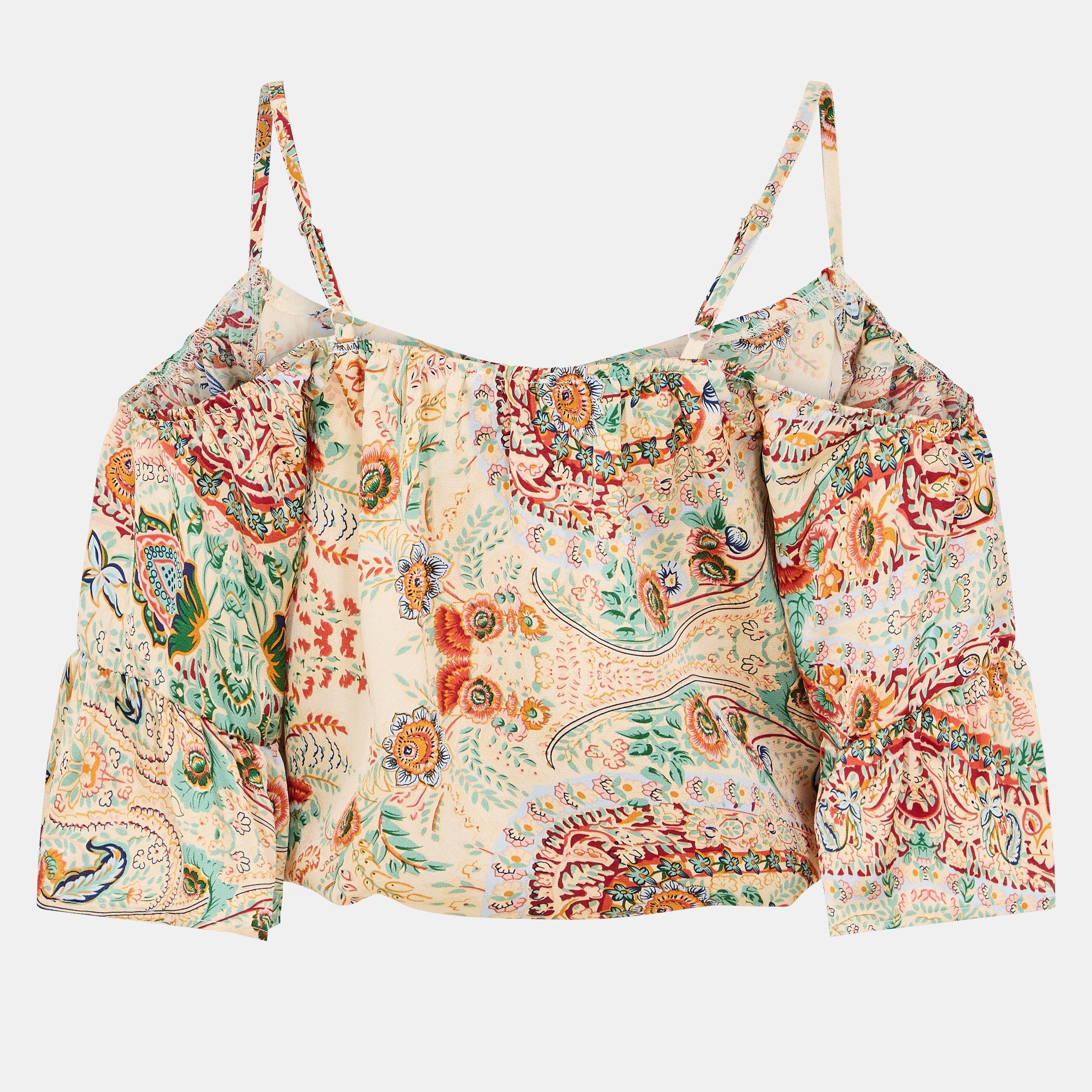 Multi - AX Paris - Multi Paisley Print Cut Out Shoulder Top - 2