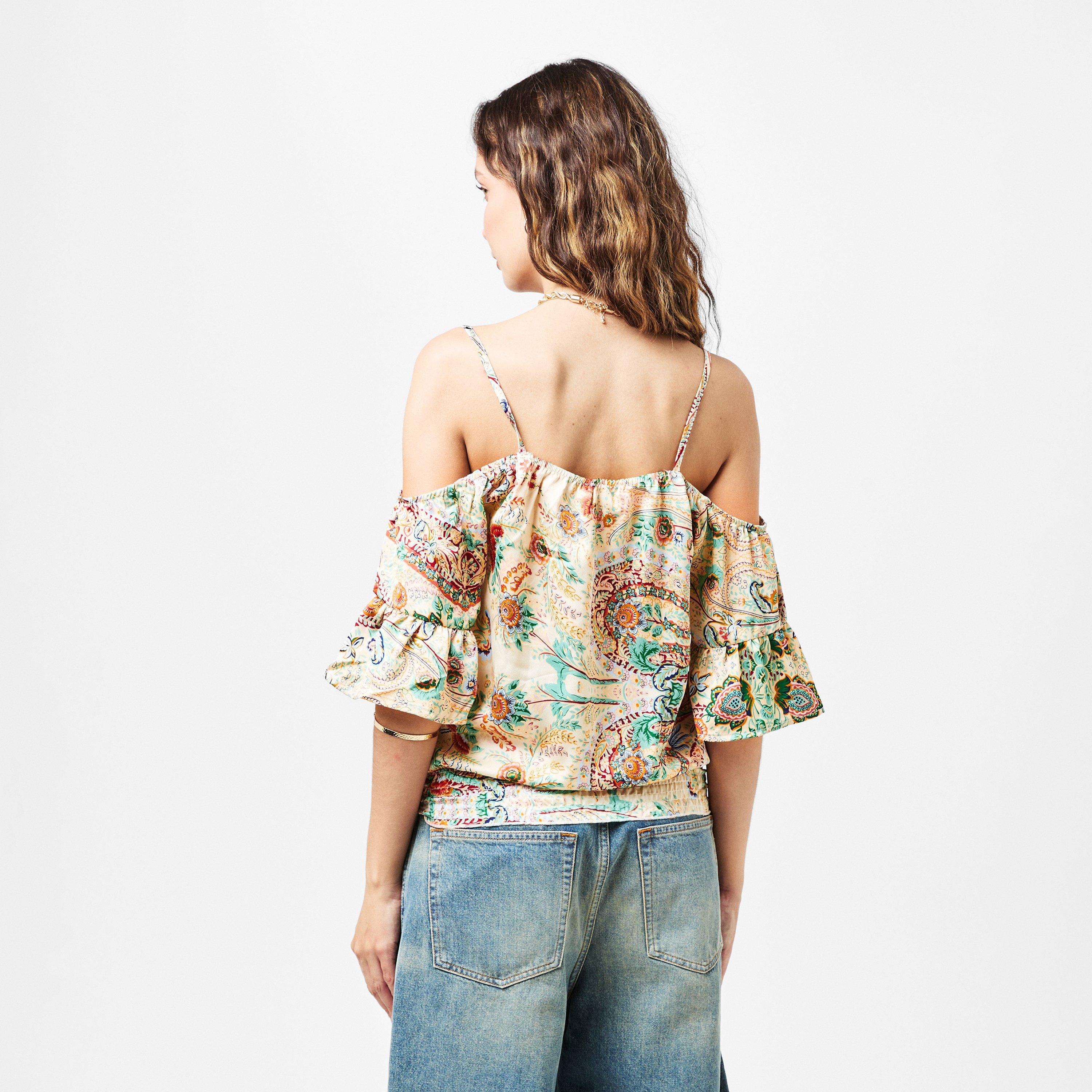 Multi - AX Paris - Multi Paisley Print Cut Out Shoulder Top - 4