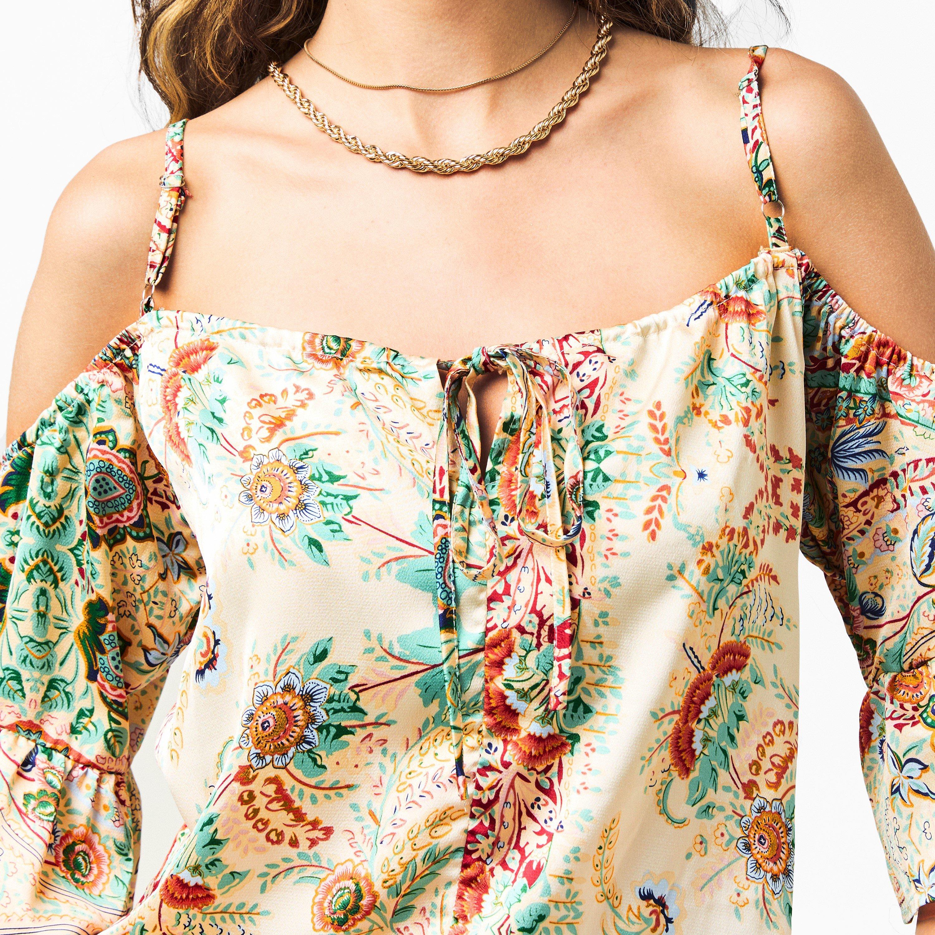 Multi - AX Paris - Multi Paisley Print Cut Out Shoulder Top - 5