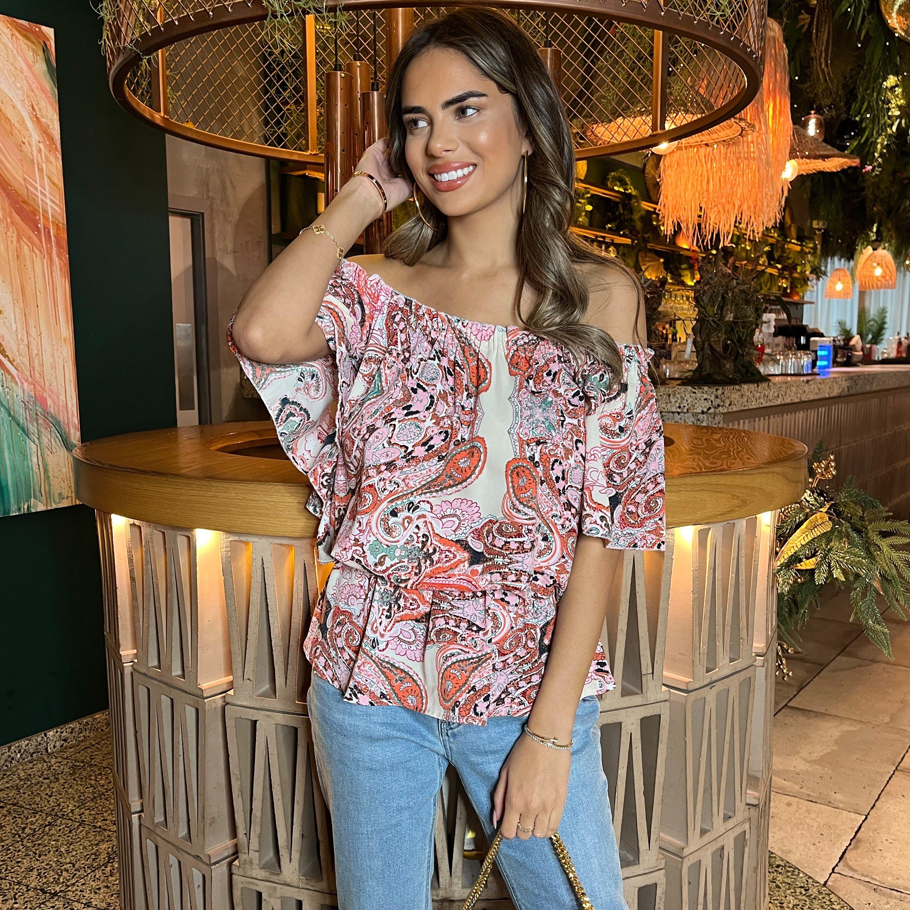 Multi - AX Paris - Multi Pink Tone Print Bardot Top - 3