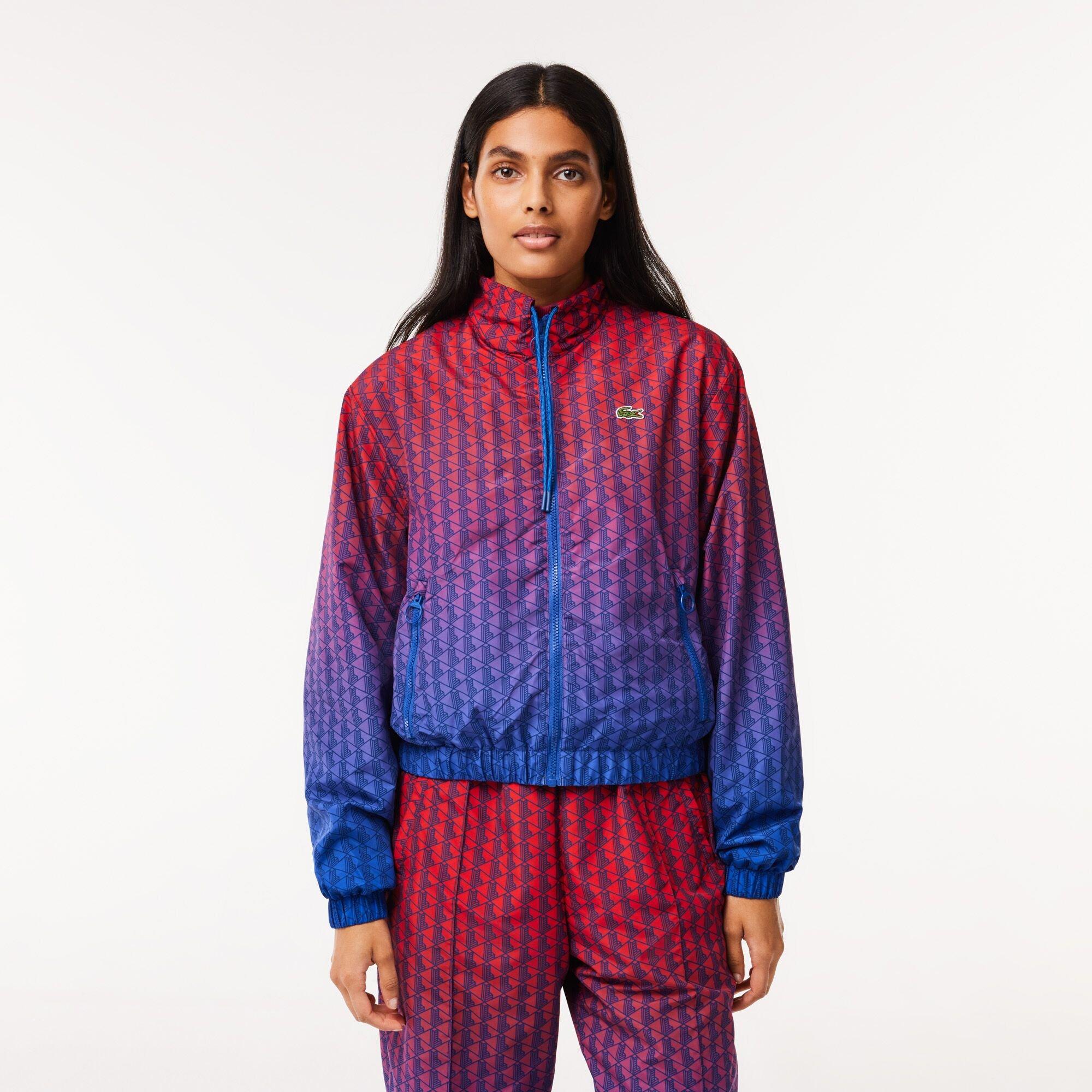 Rouge/Cobalt - Lacoste - Women's Monogram Print Ombre Tracksuit Top - 1