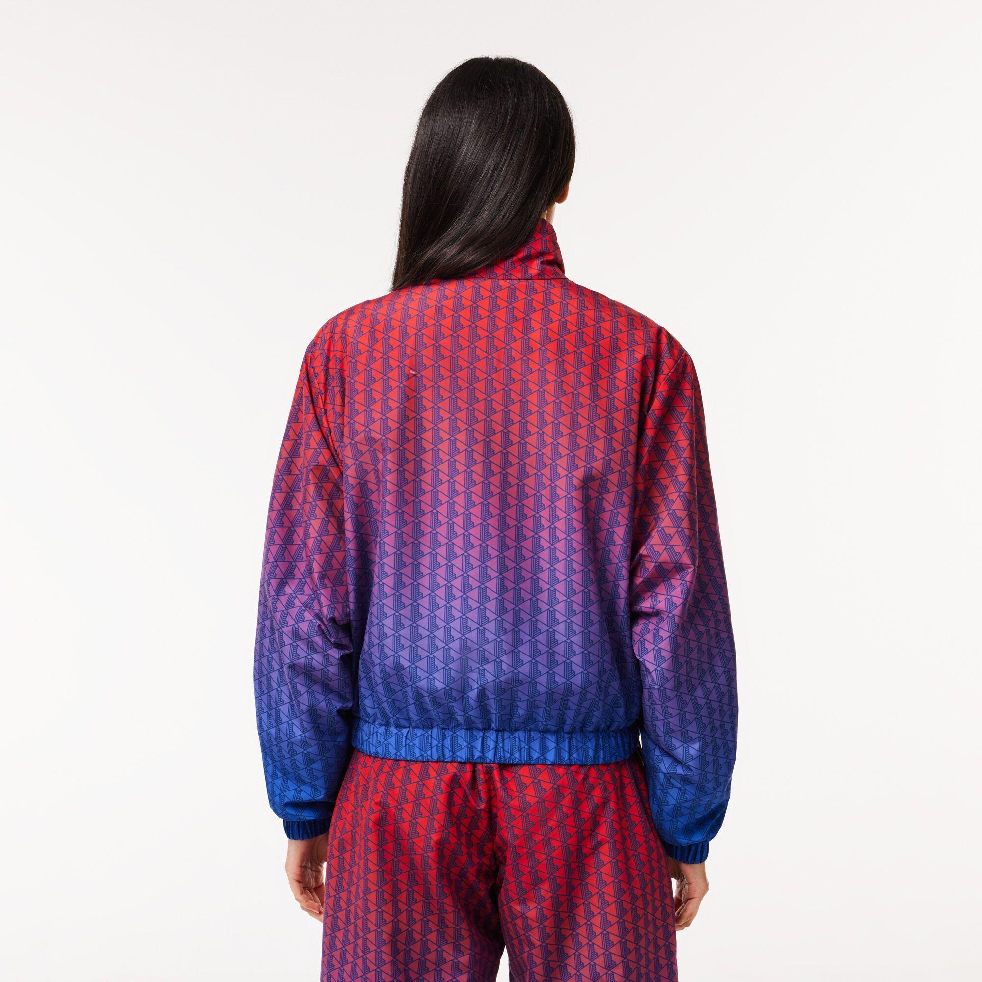 Rouge/Cobalt - Lacoste - Women's Monogram Print Ombre Tracksuit Top - 3