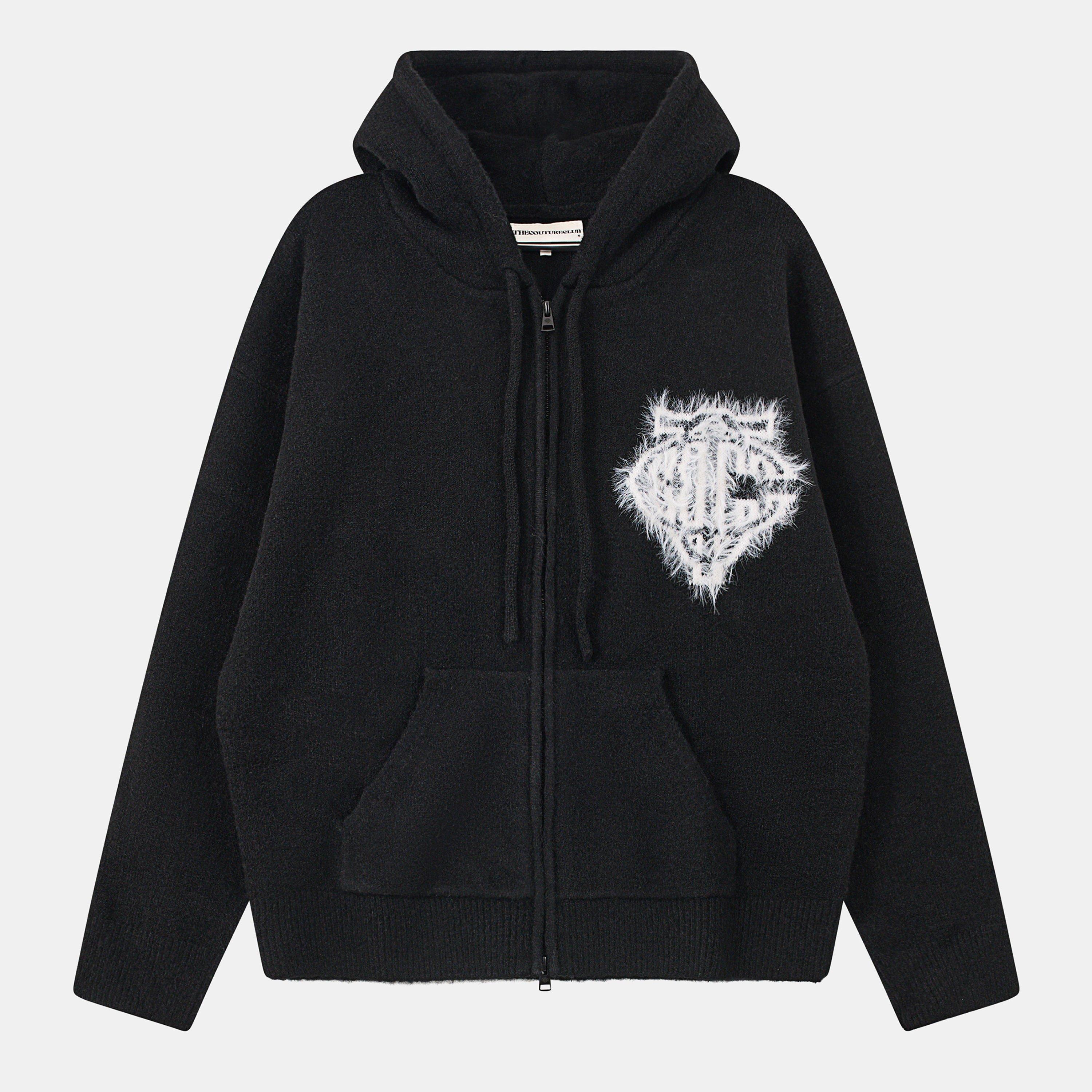 Black - The Couture Club - Womens Fluffy Knit Zip Hoodie - 1