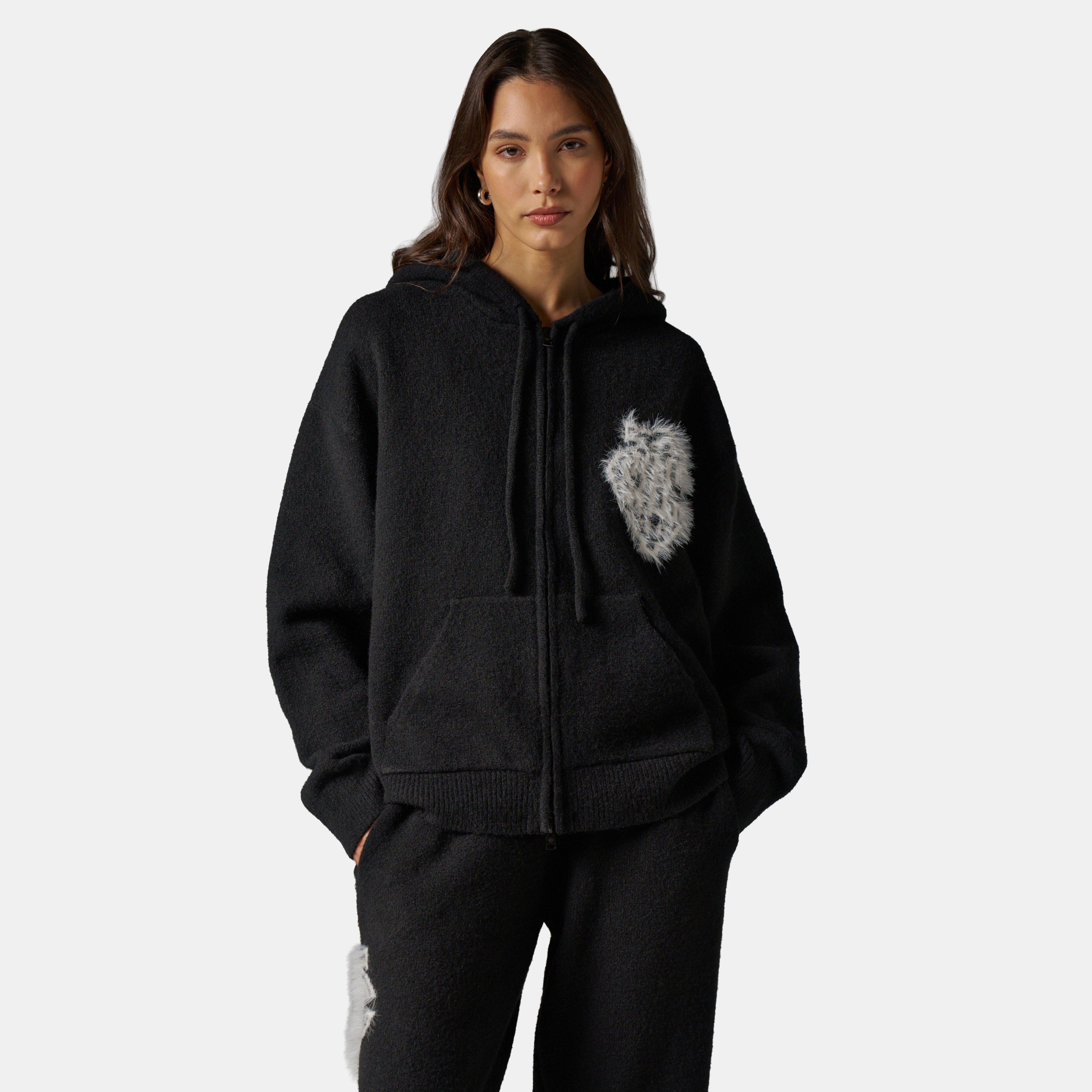 Black - The Couture Club - Womens Fluffy Knit Zip Hoodie - 3
