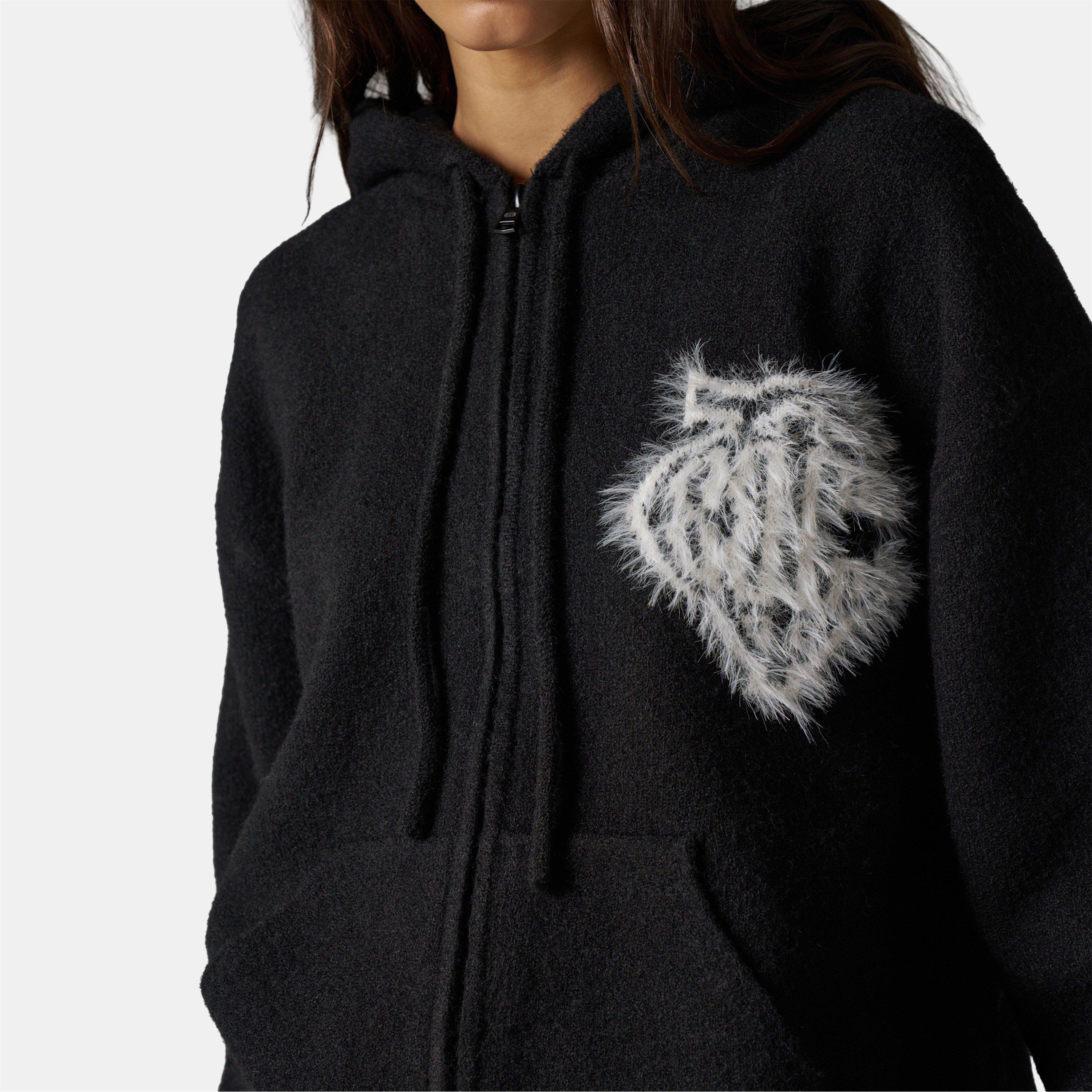 Black - The Couture Club - Womens Fluffy Knit Zip Hoodie - 5