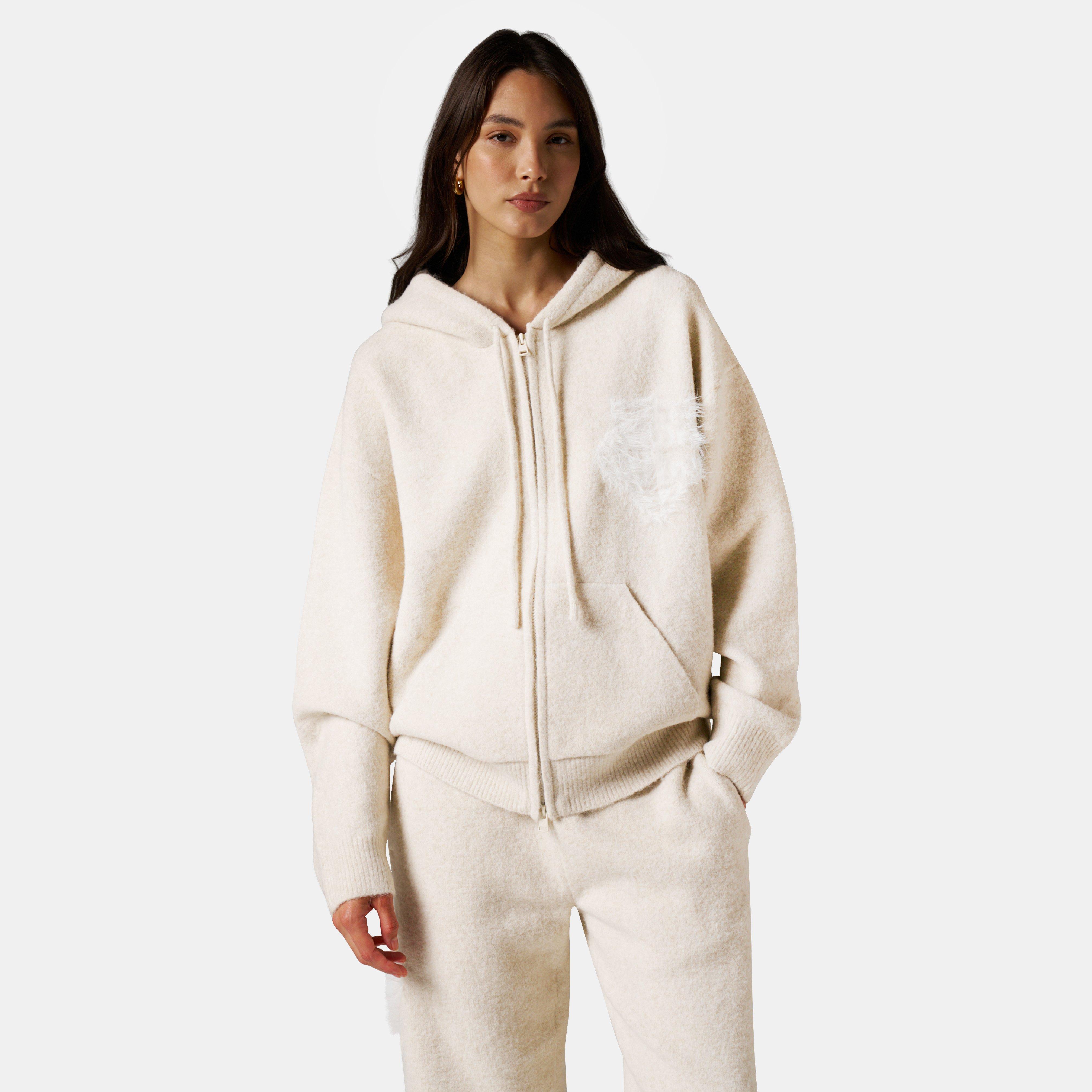 Beige - The Couture Club - Womens Fluffy Knit Zip Hoodie - 3