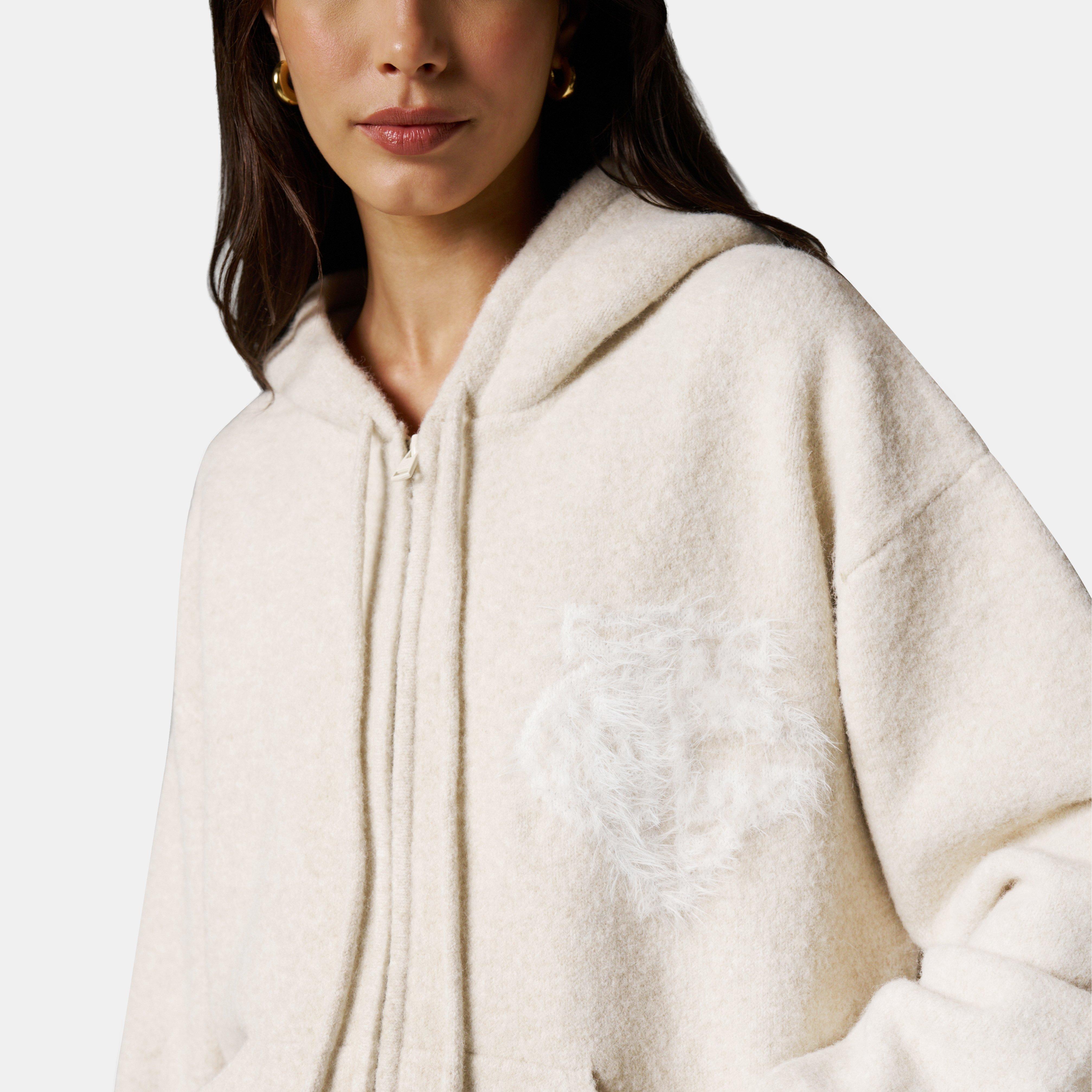 Beige - The Couture Club - Womens Fluffy Knit Zip Hoodie - 5