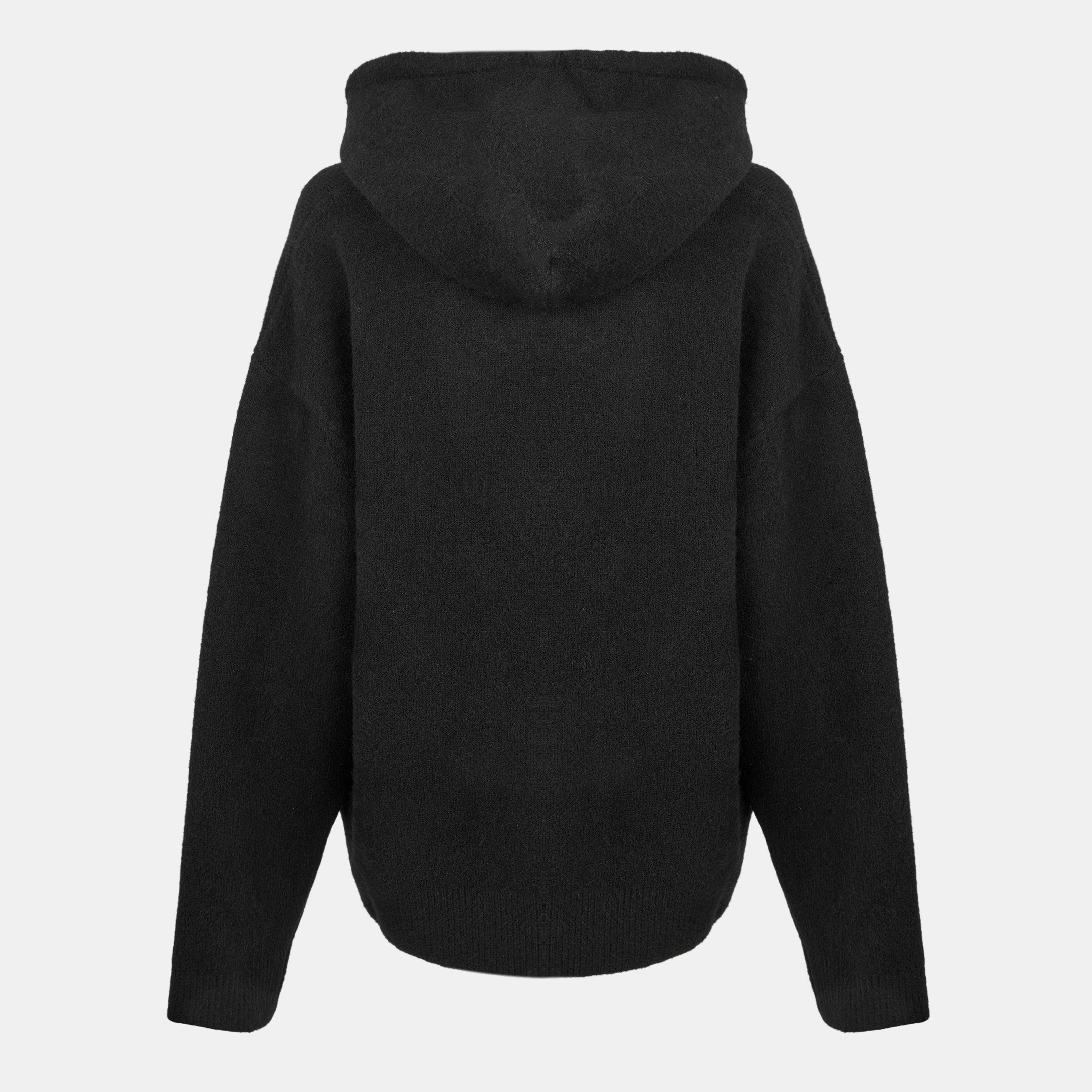 Black - The Couture Club - Women's Fluffy Knitted Hoodie - 2