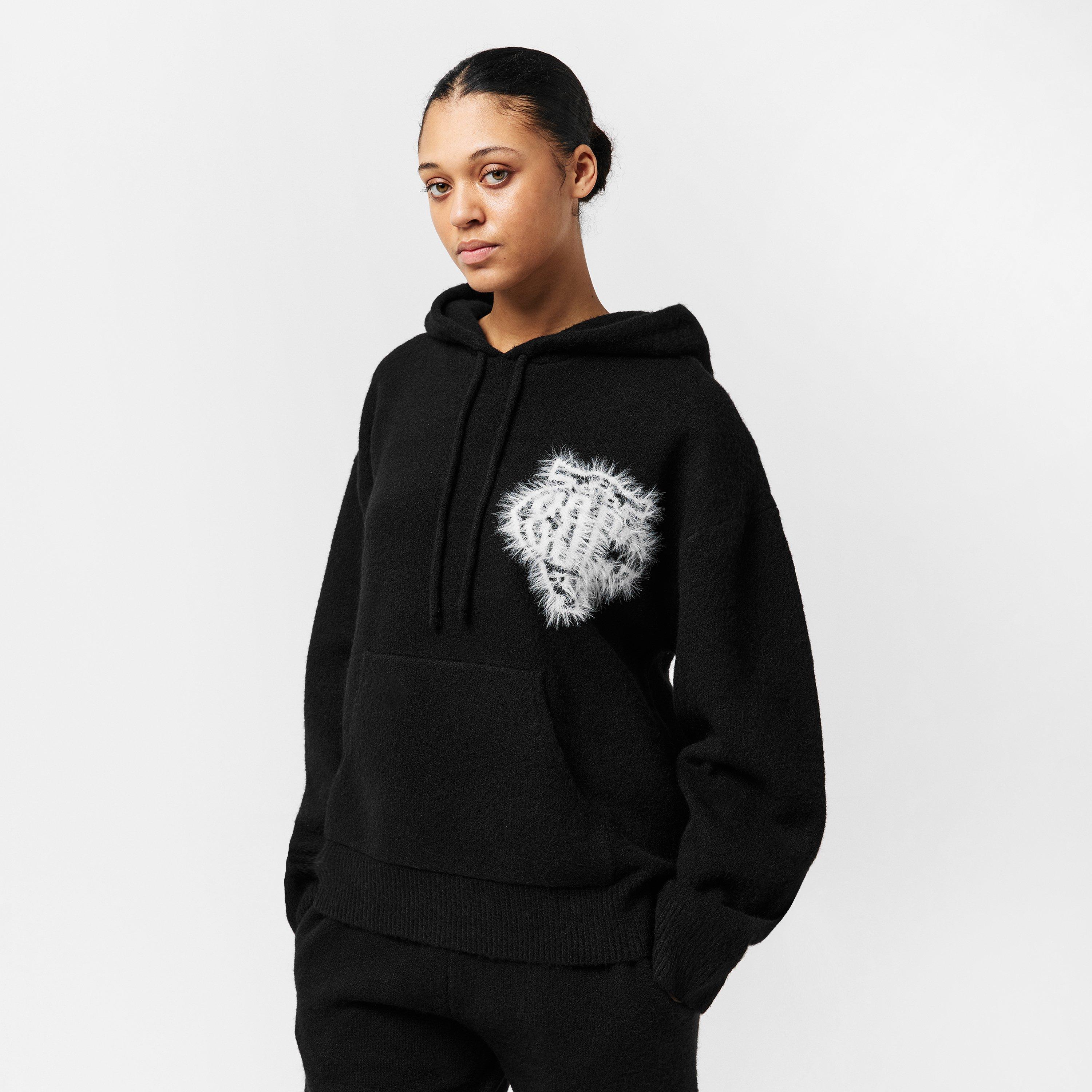 Black - The Couture Club - Women's Fluffy Knitted Hoodie - 3