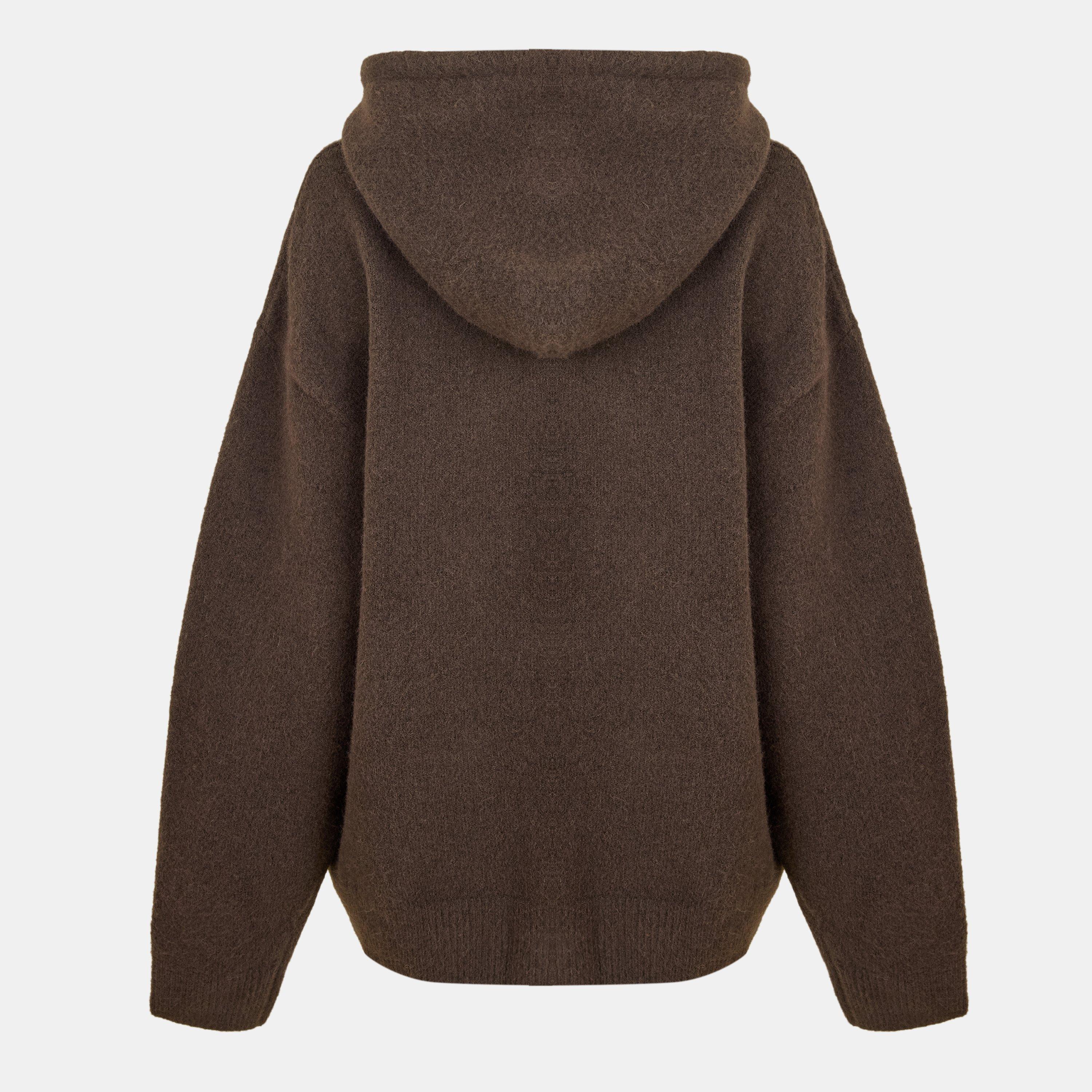 Brown - The Couture Club - Women's Fluffy Knitted Hoodie - 2