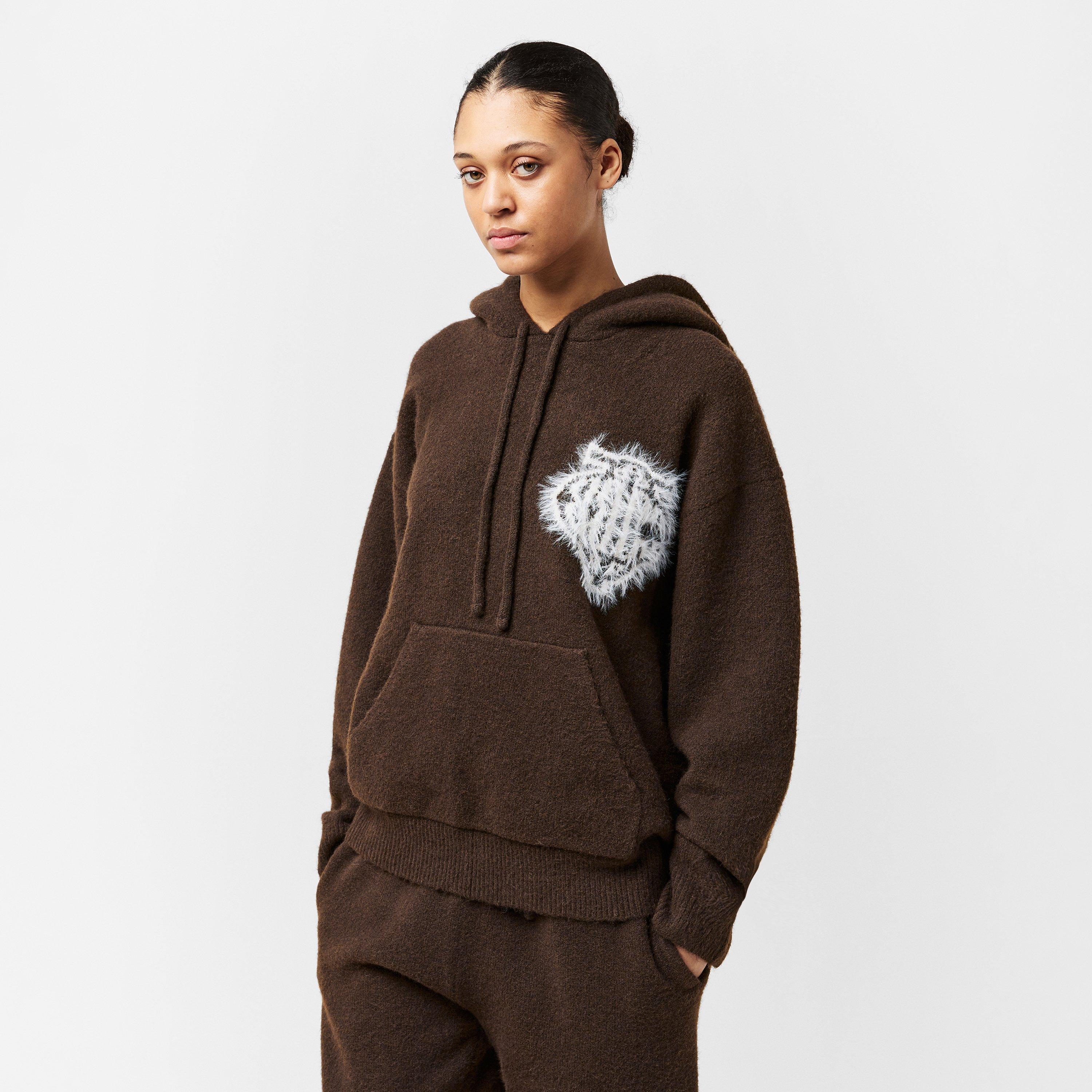 Brown - The Couture Club - Women's Fluffy Knitted Hoodie - 3
