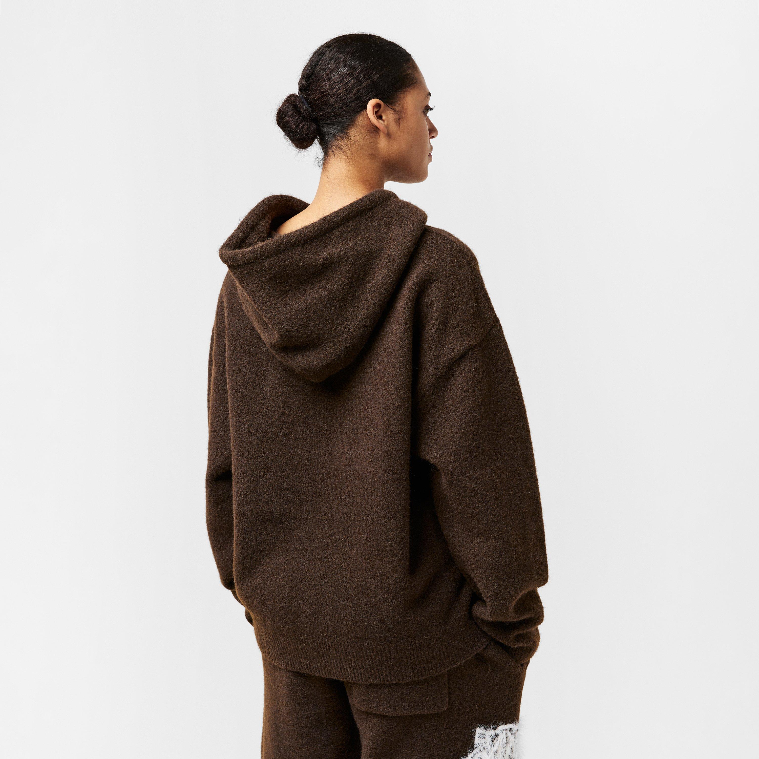 Brown - The Couture Club - Women's Fluffy Knitted Hoodie - 4