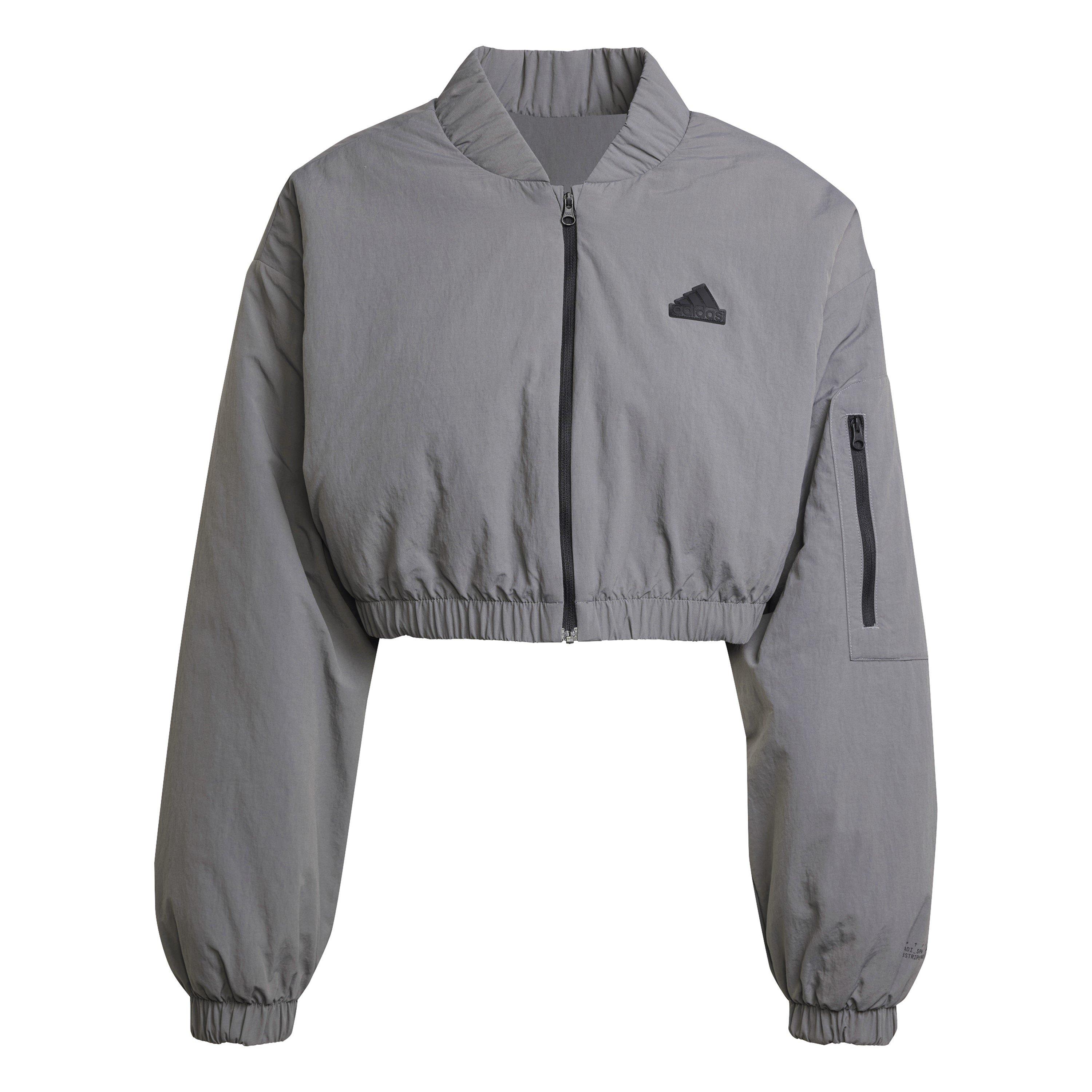 Adidas Women's City Escape Padded Cropped Bomber Jacket - Grey Four - 12 (M)