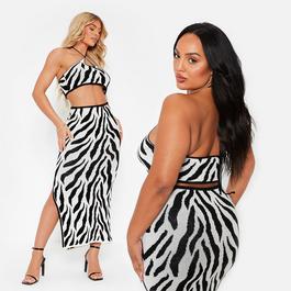 I Saw It First ISAWITFIRST Halterneck Zebra Knit Crop Top Co-Ord