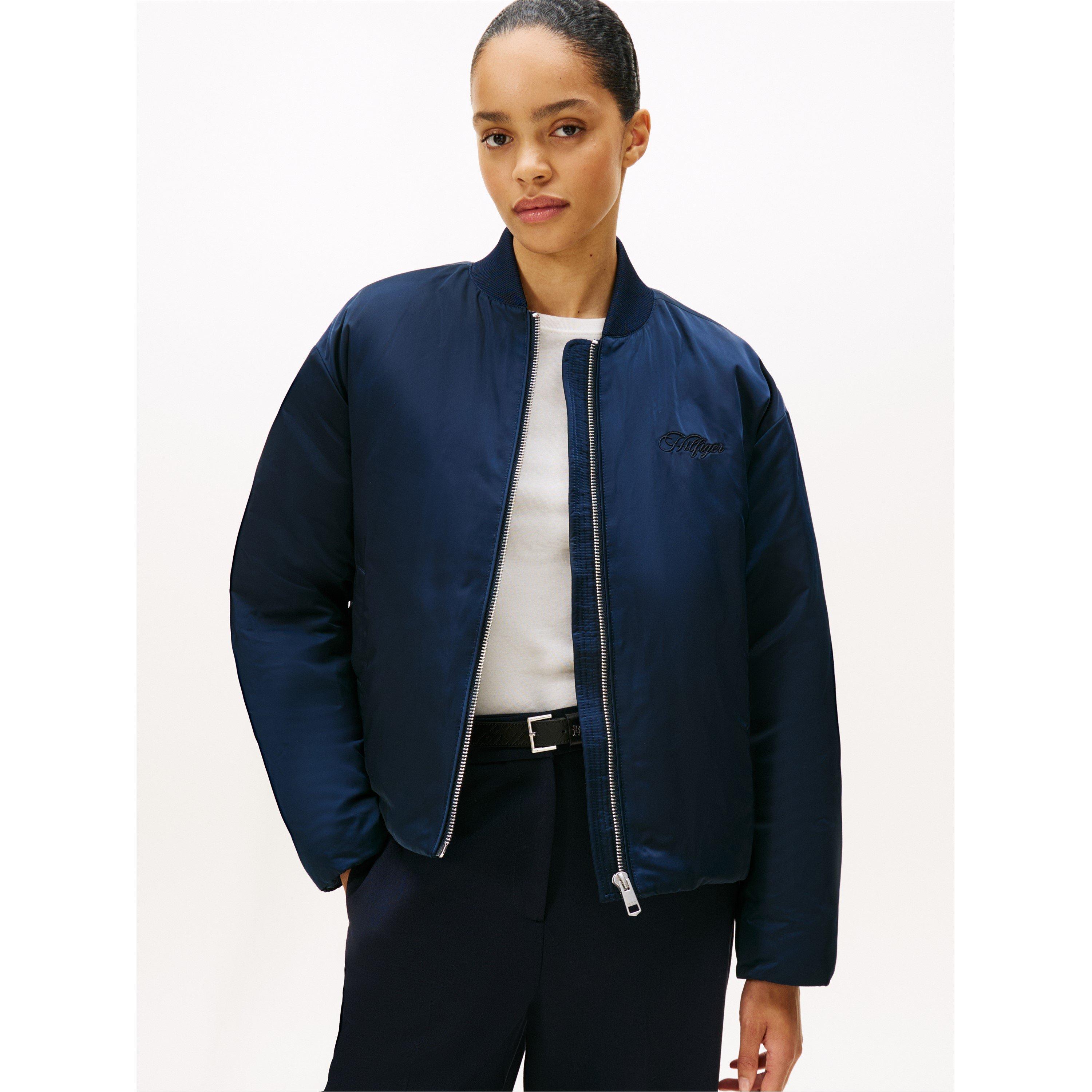 Dark Night Navy - Tommy Hilfiger - Women's Ribbed Trim Zip-Through Bomber Jacket - 2
