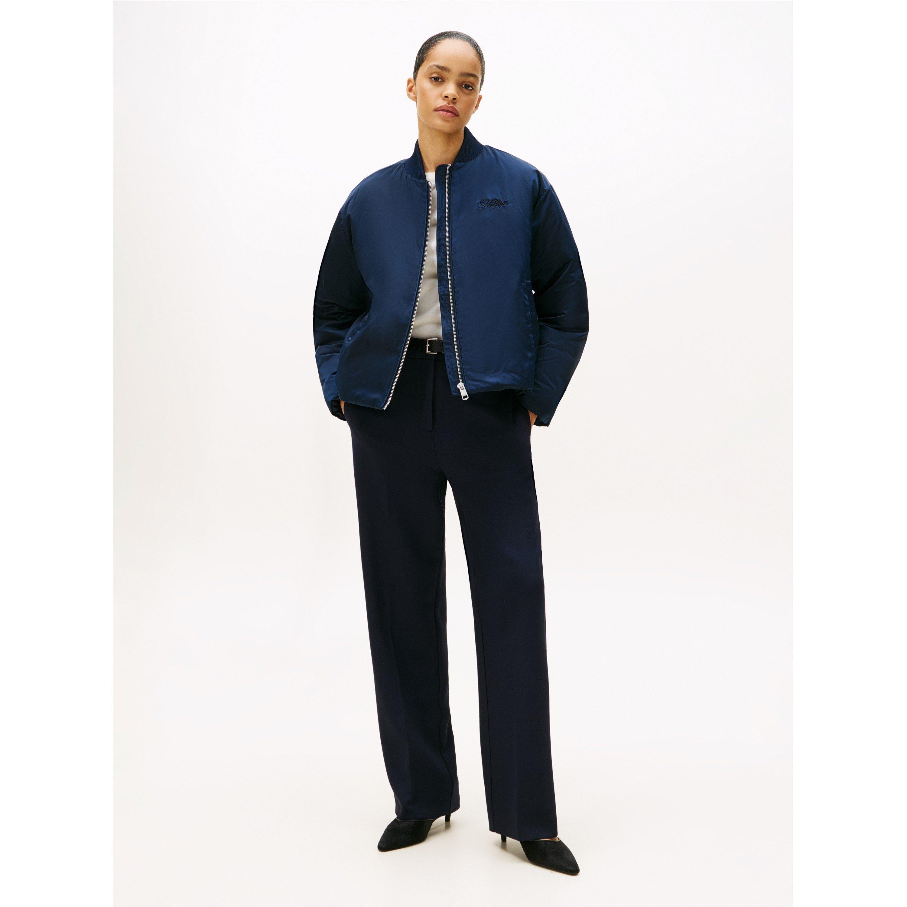 Dark Night Navy - Tommy Hilfiger - Women's Ribbed Trim Zip-Through Bomber Jacket - 4