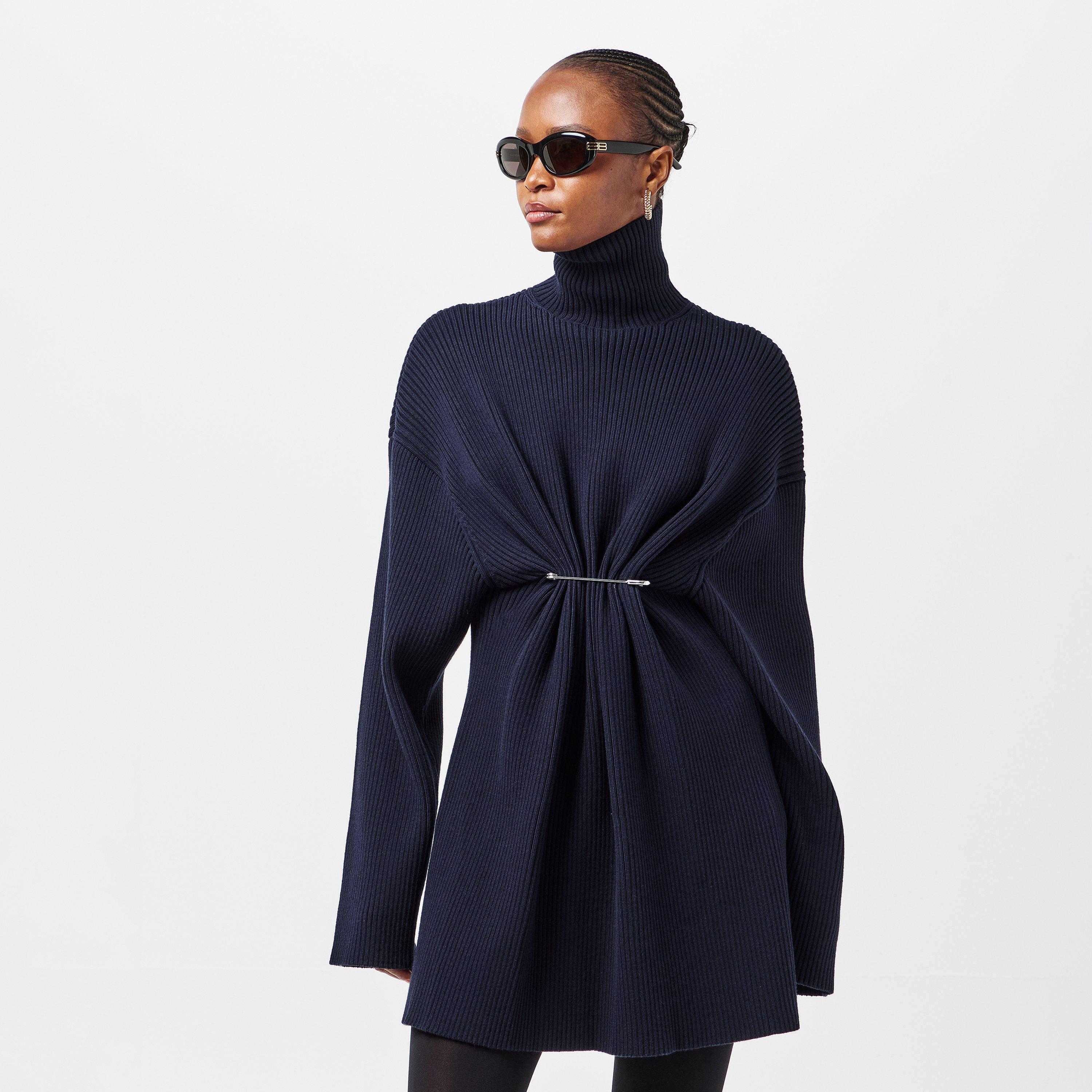 Navy - Balenciaga - Women's Bal Pinch Mini Knitted Jumper Dress - 3