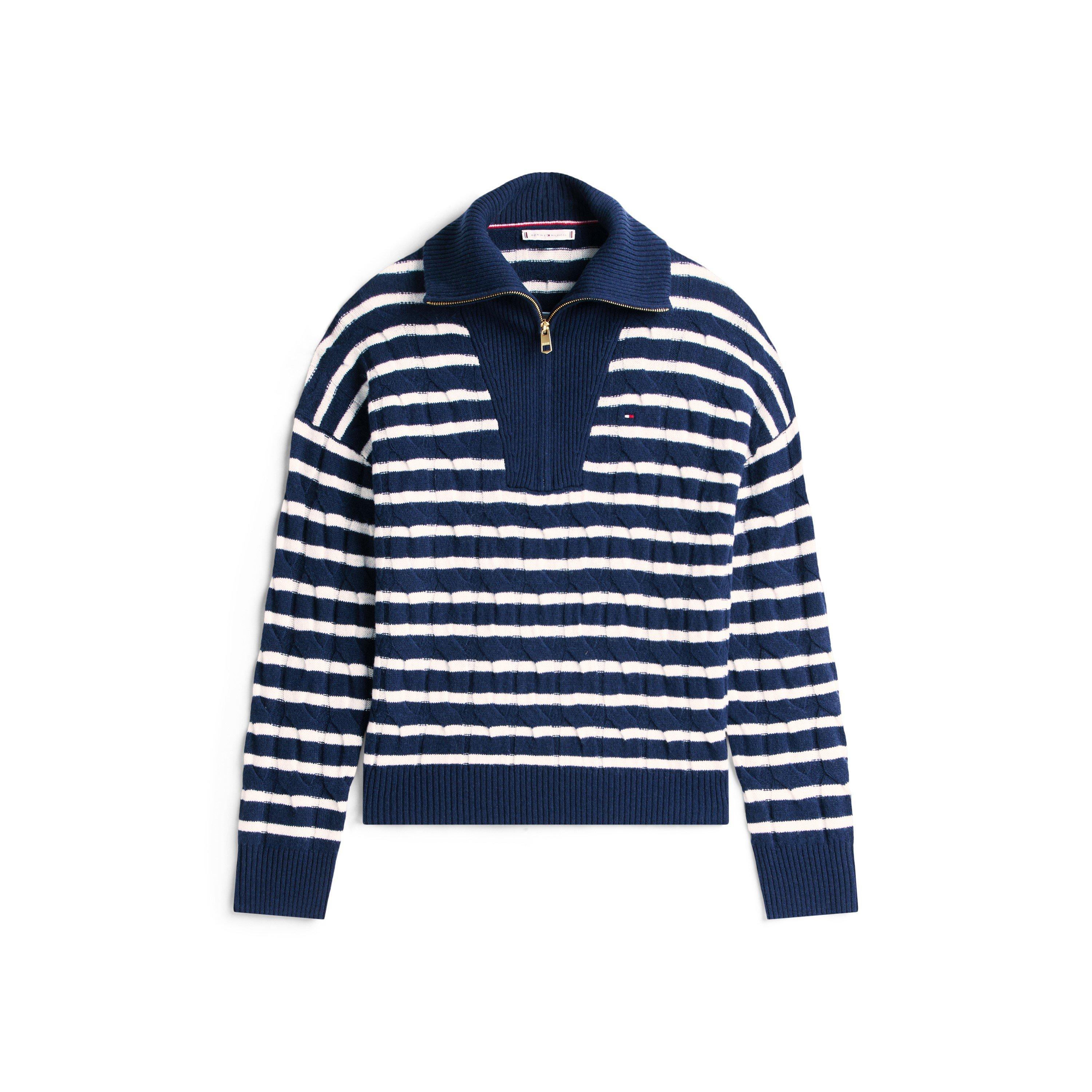 Dark Night Navy - Tommy Hilfiger - Women's Quarter Zip Long Sleeve Fleece Pullover - 1