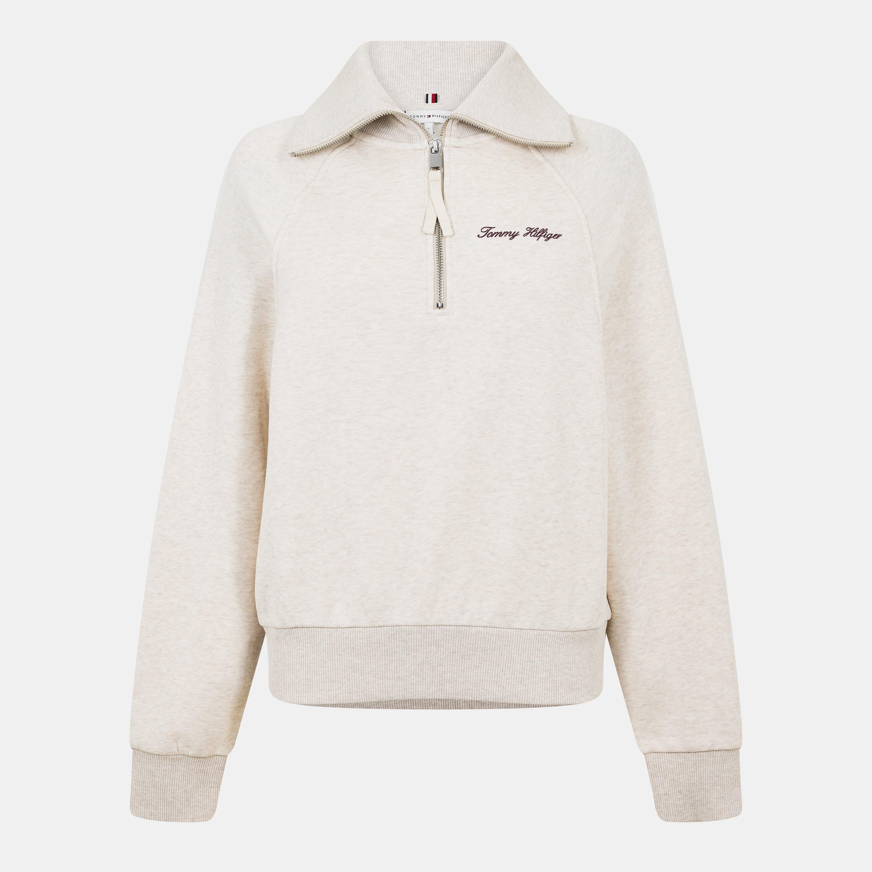 Tommy Hilfiger Women's Script Quarter Zip Fleece - Heather Oatmilk - 12 (M)