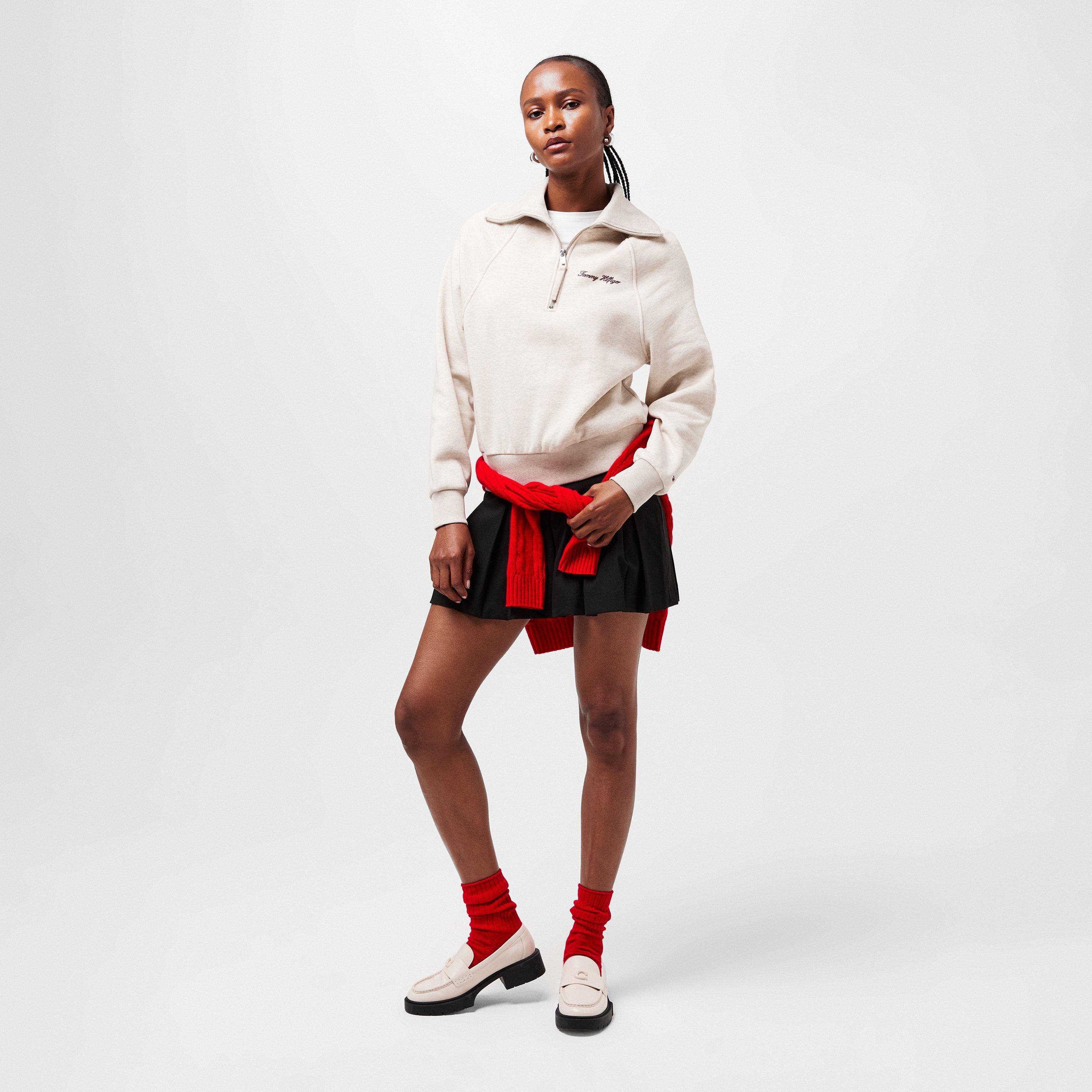 Heather Oatmilk - Tommy Hilfiger - Women's Script quarter Zip Fleece - 6