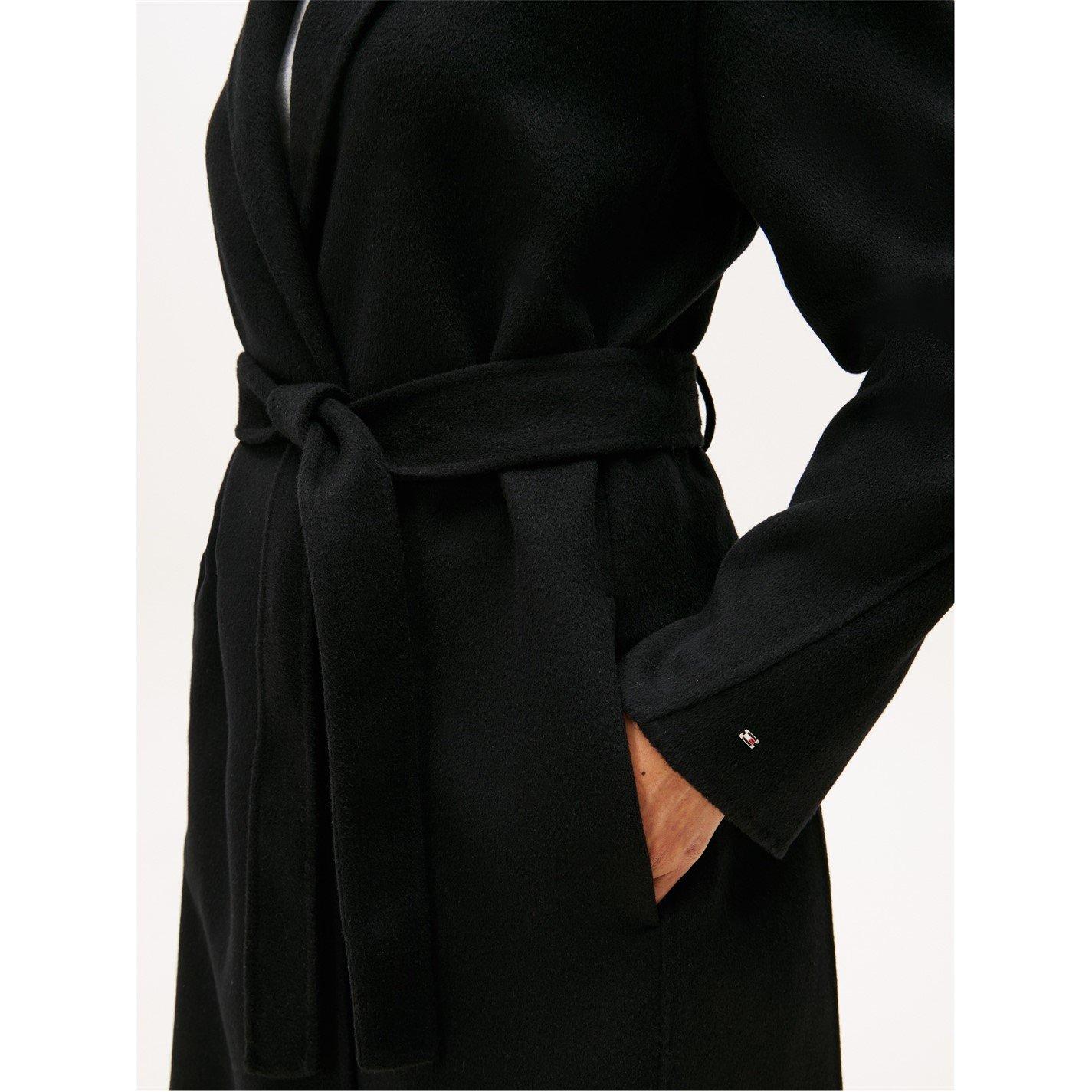 Black - Tommy Hilfiger - Women's  Belted Double-Breasted Tailored Fit Overcoat - 4