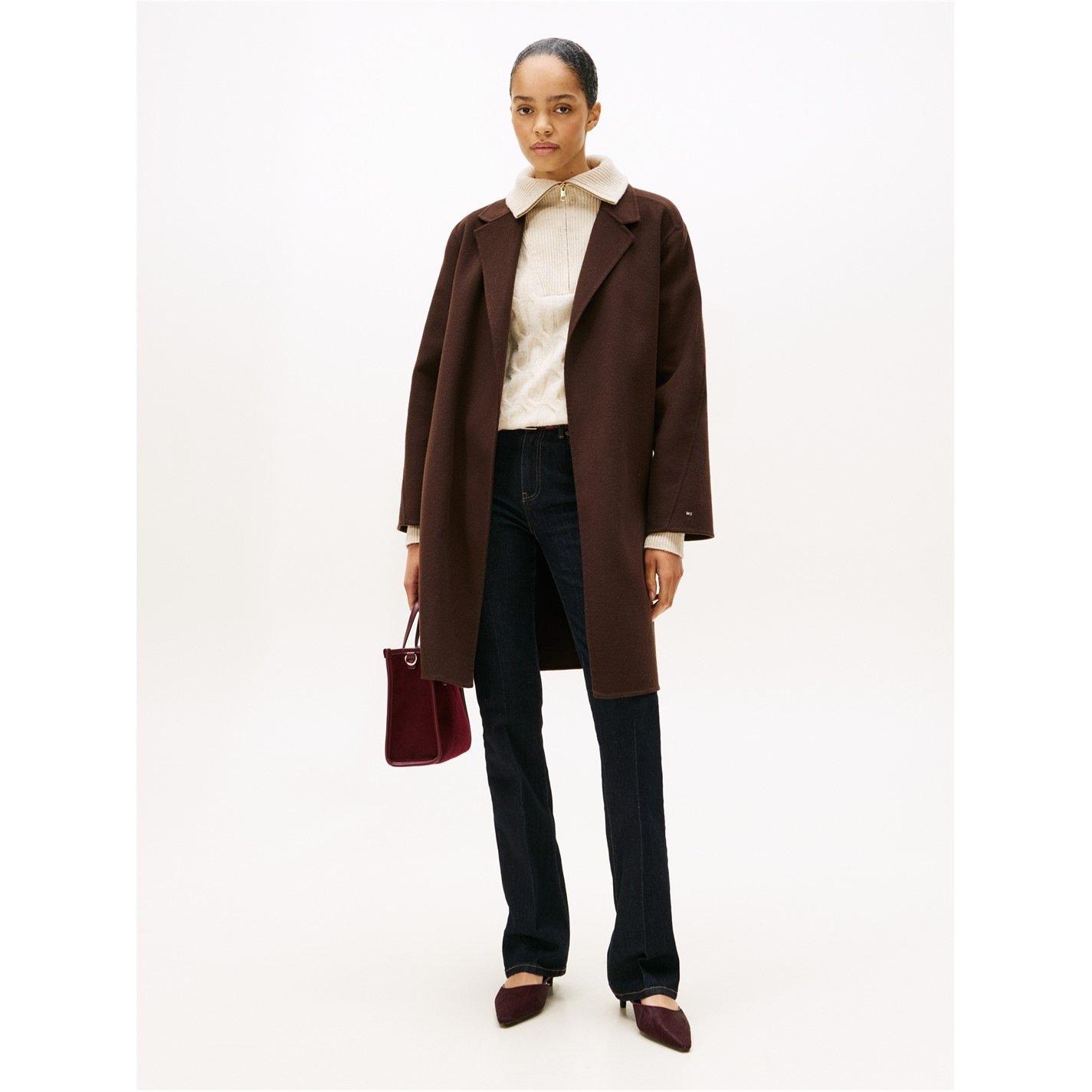 Tommy Hilfiger Women's Belted Double-Breasted Tailored Fit Overcoat - Dark Coffee - Size 14 (L)