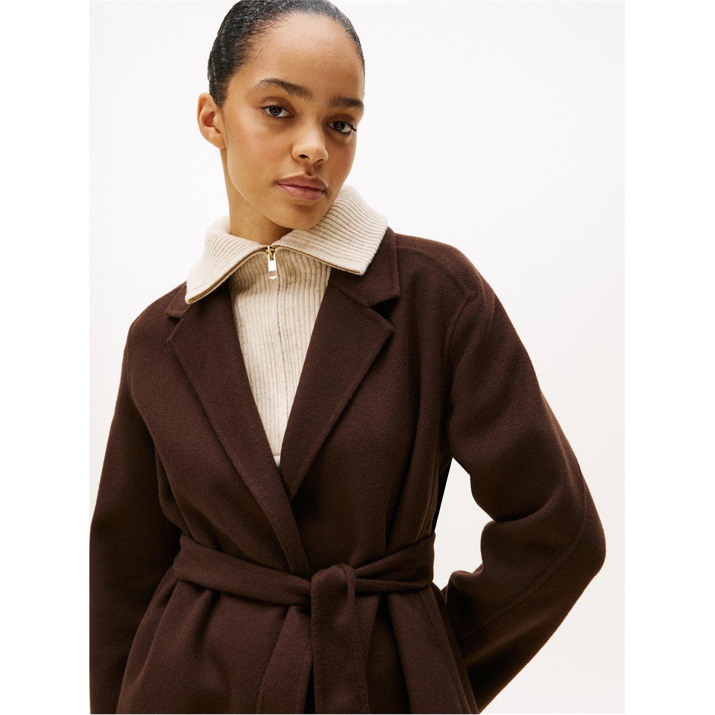 Dark Coffee - Tommy Hilfiger - Women's  Belted Double-Breasted Tailored Fit Overcoat - 3