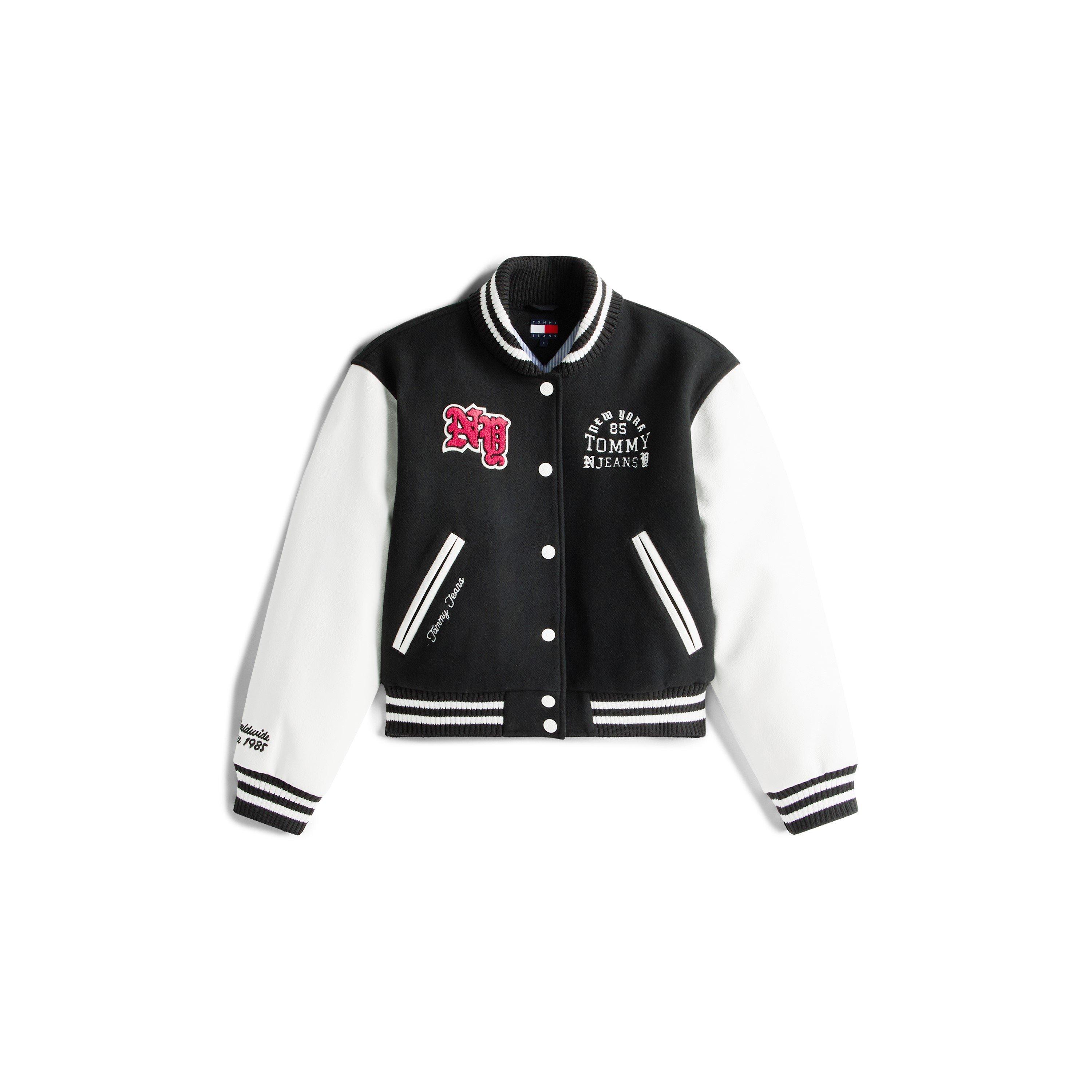 Tommy Jeans Women's Contrast Trim Varsity Jacket - Black - 14 (L)