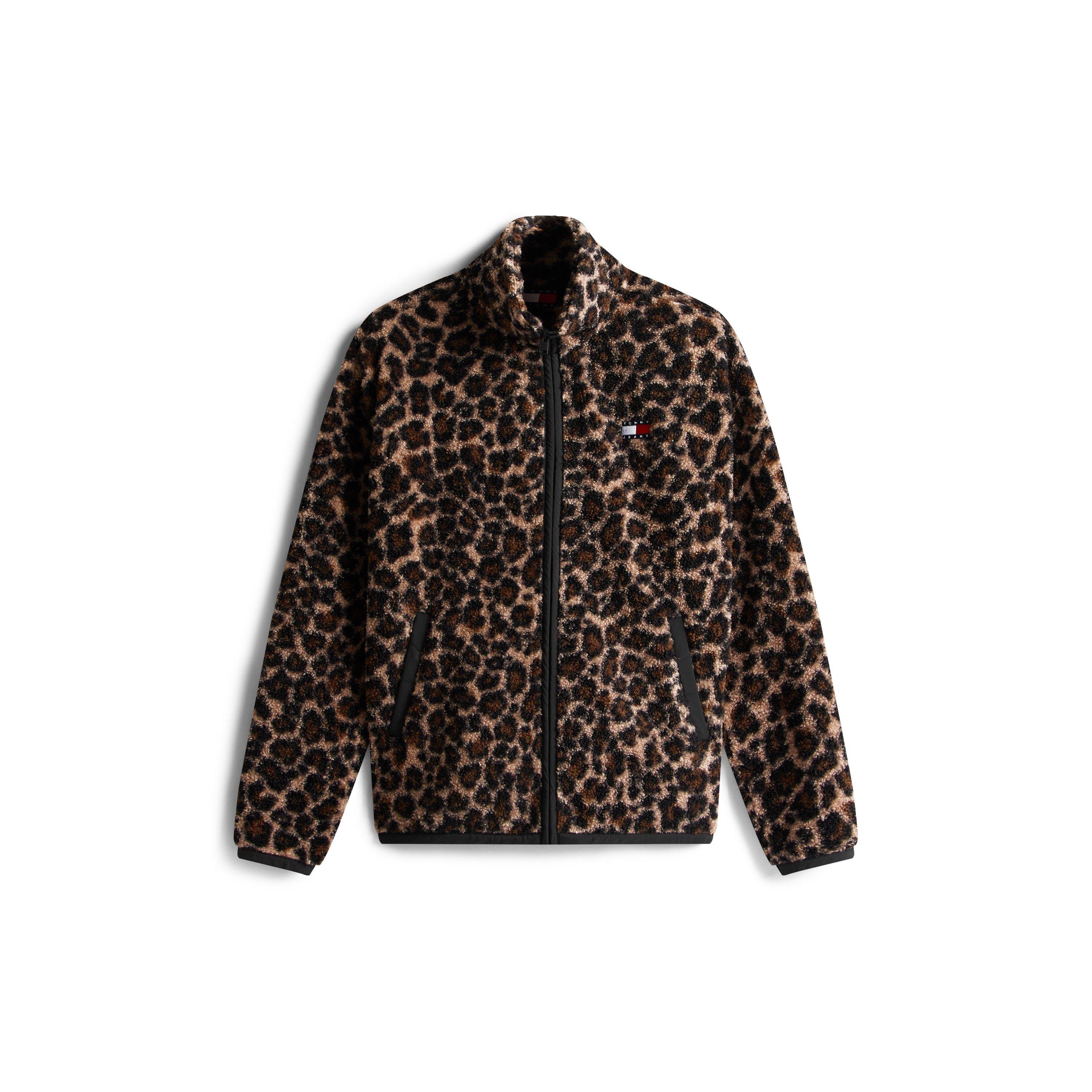 Tommy Jeans Women's 1/4 Zip Teddy Fleece - Leopard Aop - 14 (L)