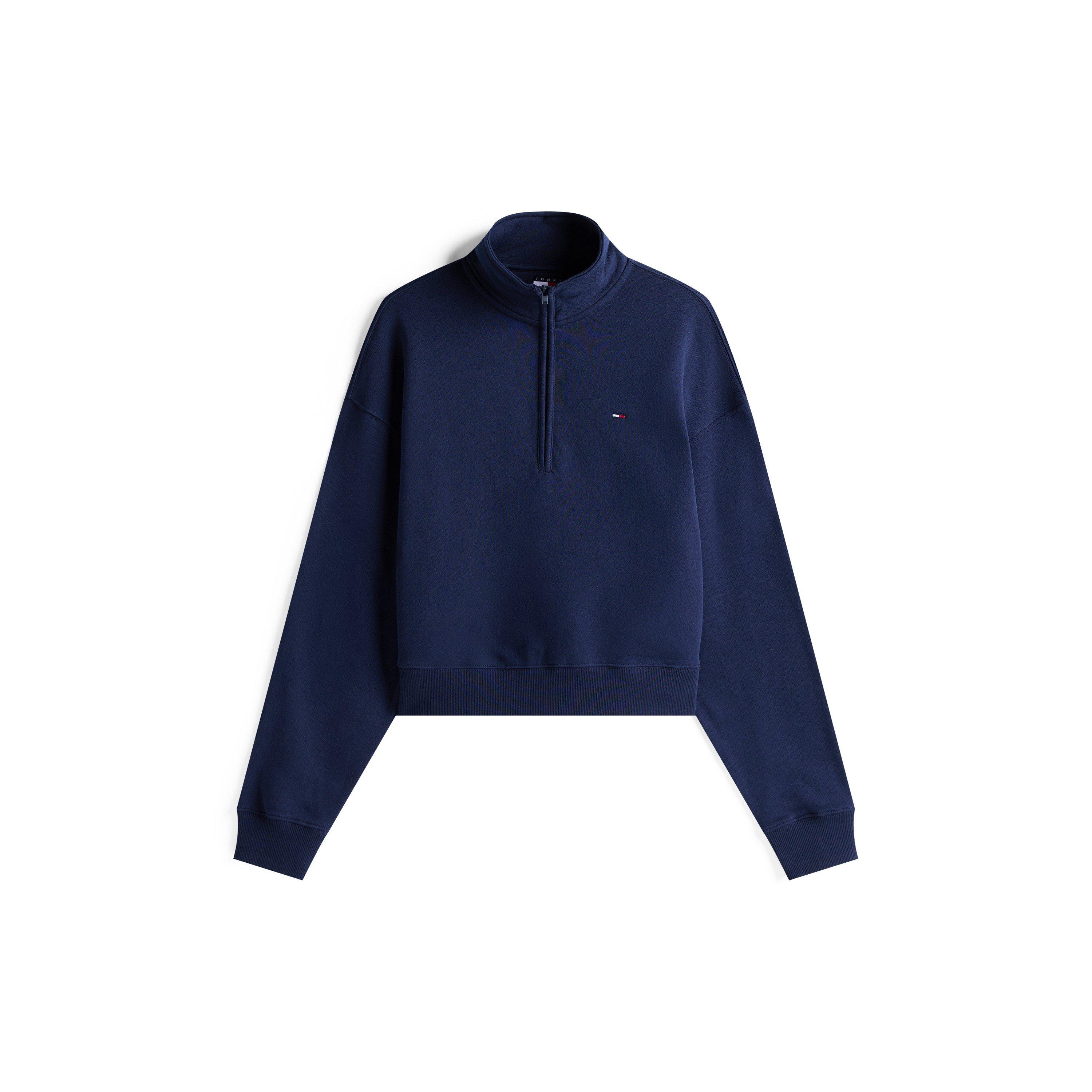 Azul marino - Tommy Jeans - Women's TJ Flag Quarter-Zip Fleece - 1
