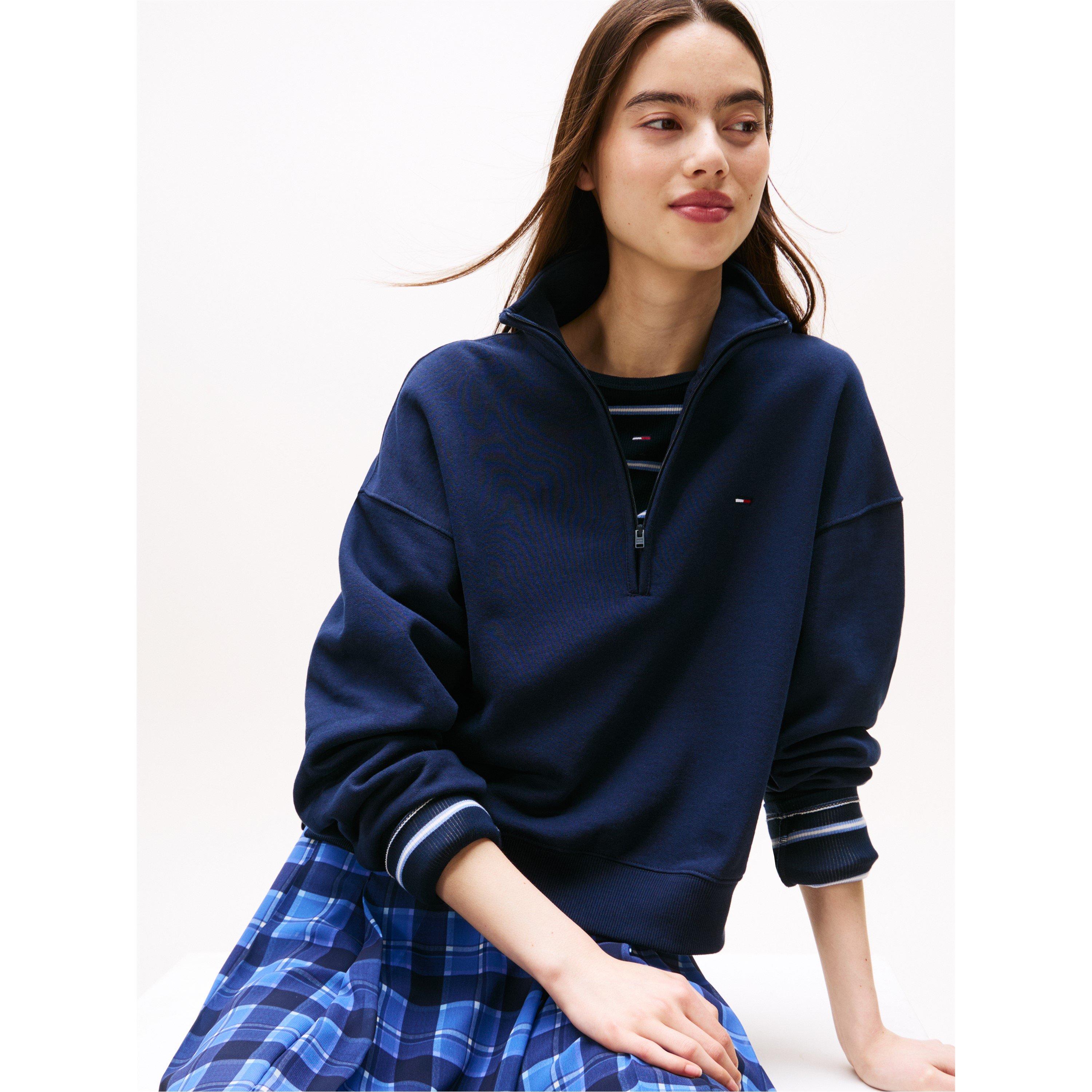 Navy - Tommy Jeans - Women's TJ Flag Quarter-Zip Fleece - 5