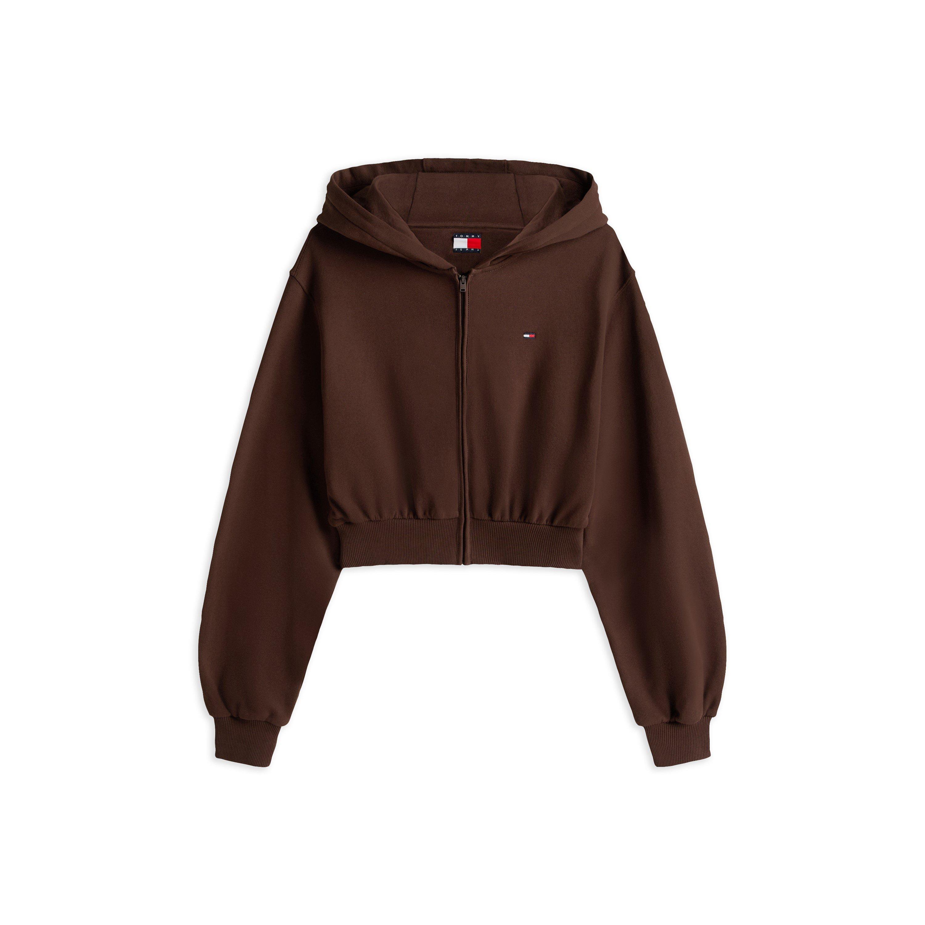 Tommy Jeans Women's Flag Full Zip Cropped Hoodie - Rich Brown - 16 (XL)