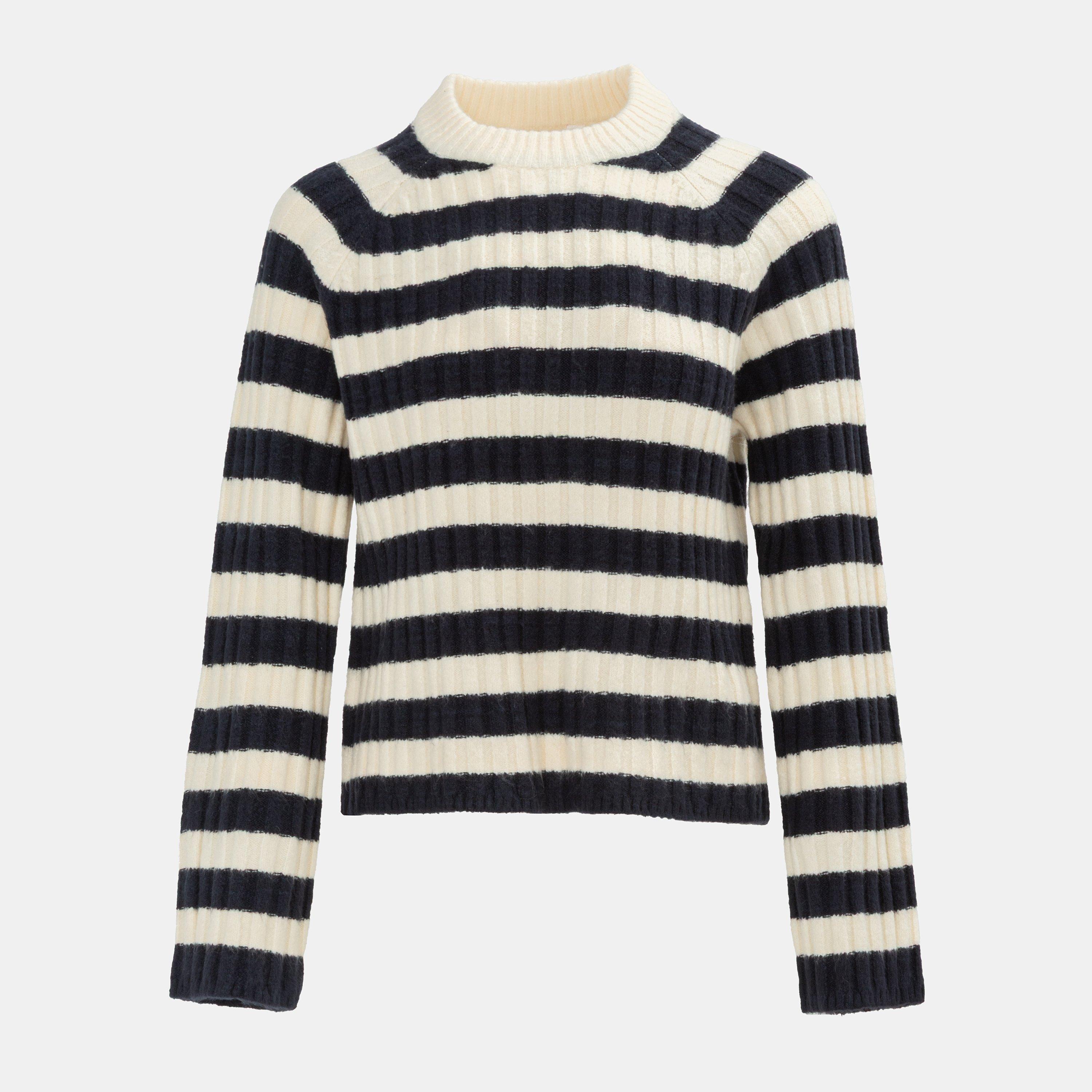 Miso Women's Stripe Jumper Open Hem - Navy Stripe - 12 (M)
