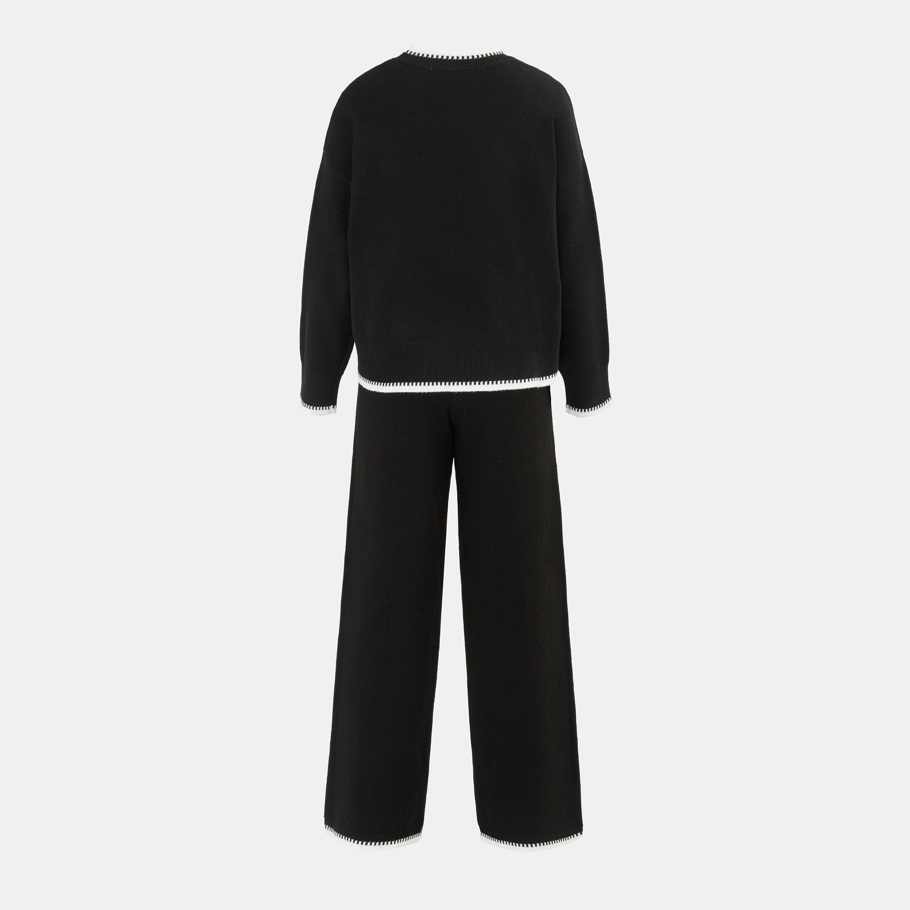 Black/White - Miso - Long sleeve Contrast Hem Set Knitwear Women - 2