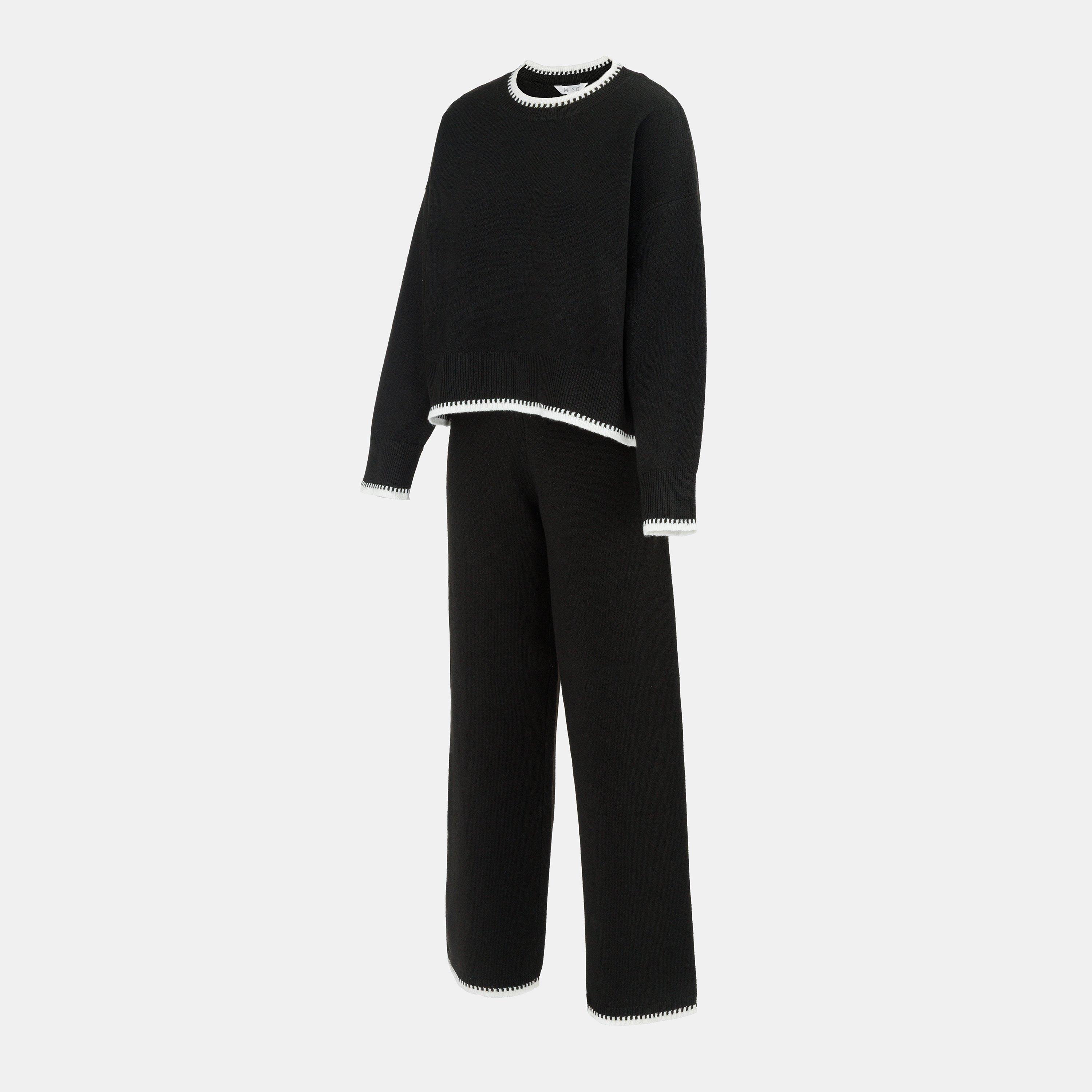 Black/White - Miso - Long sleeve Contrast Hem Set Knitwear Women - 3