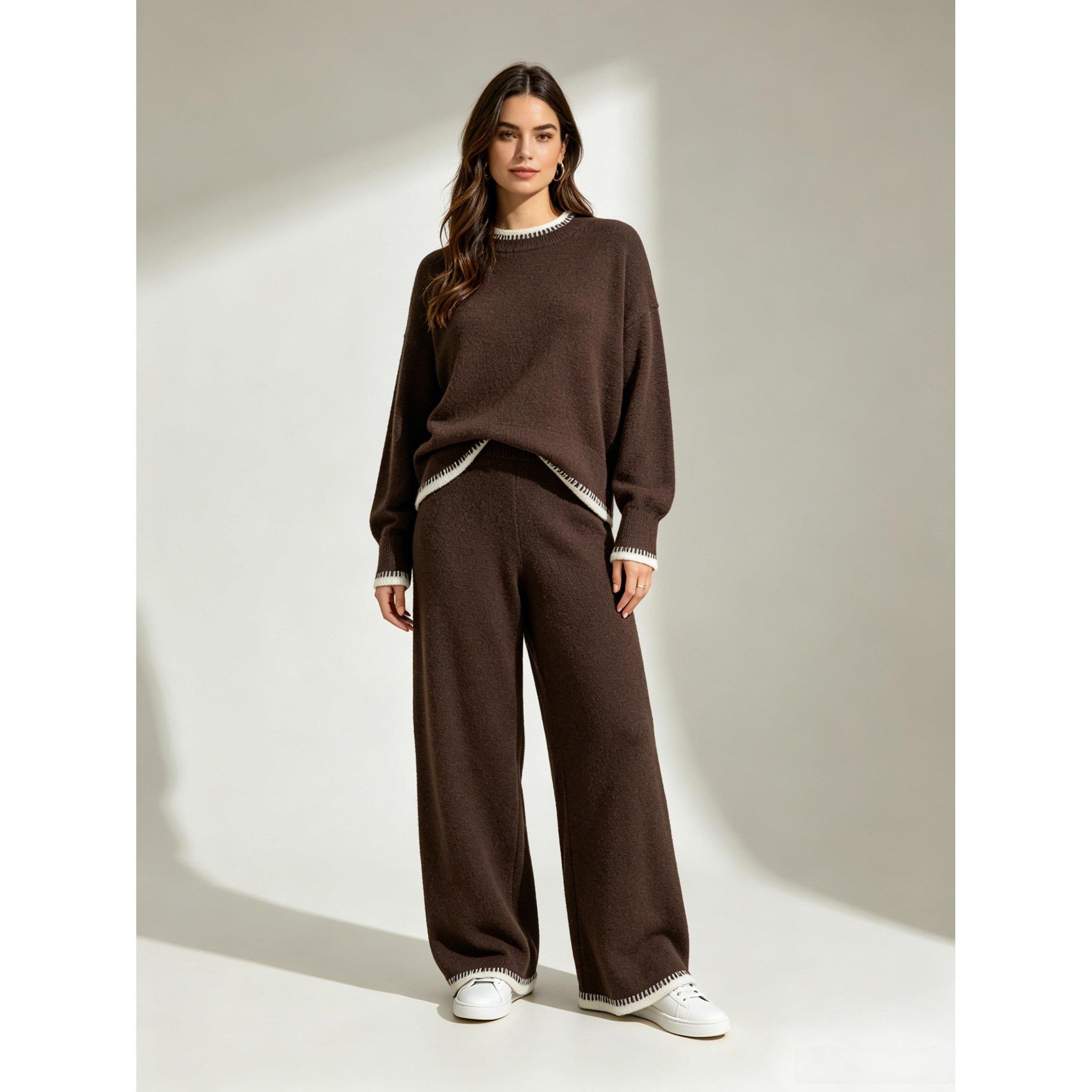 Miso Women's Long Sleeve Contrast Hem Set Knitwear - Brown - 10 (S)