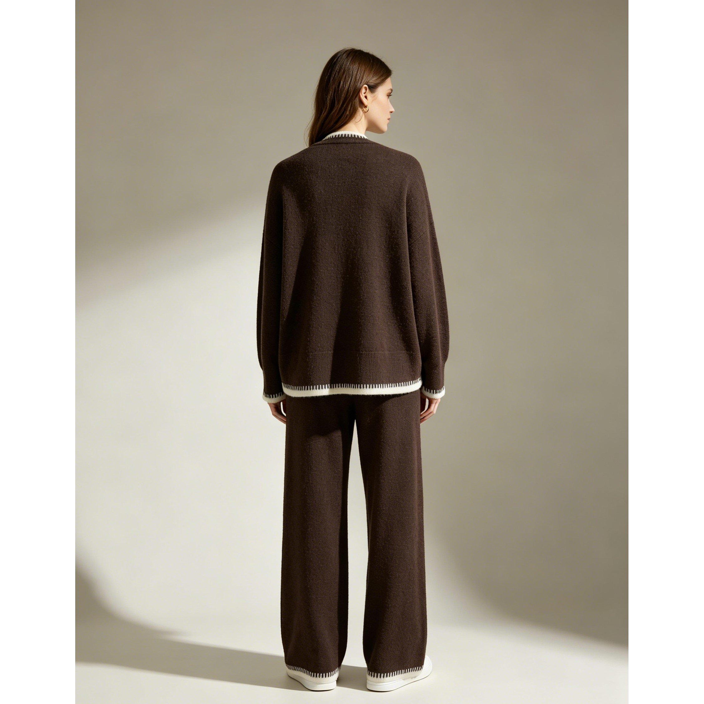 Brown - Miso - Long sleeve Contrast Hem Set Knitwear Women - 2