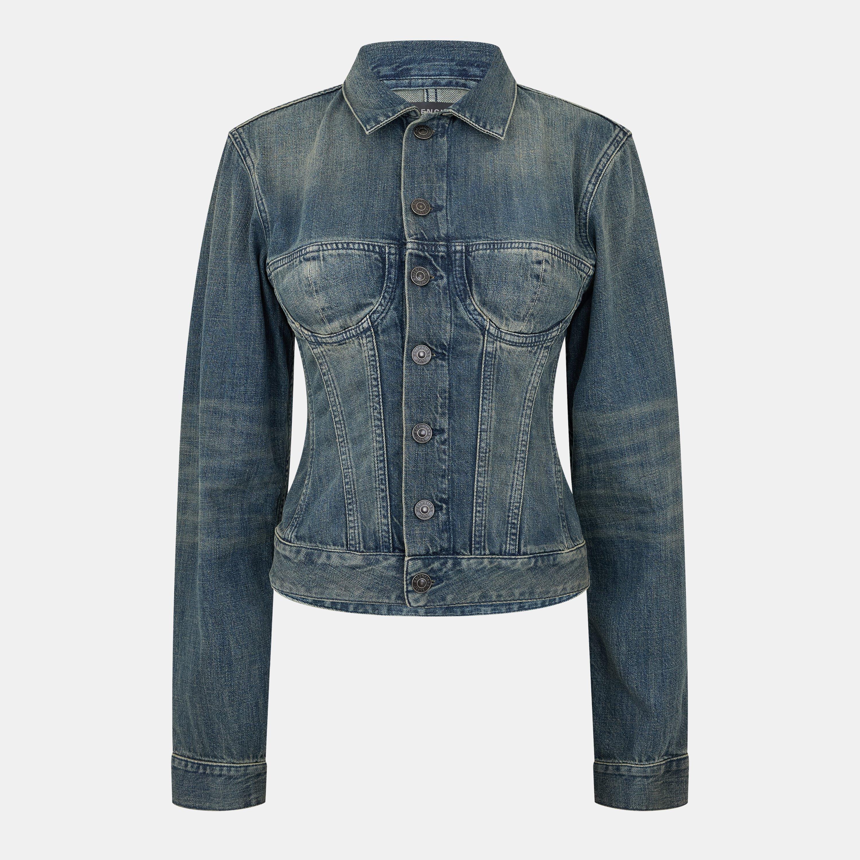 Navy/Green - Balenciaga - Women's Bal Corseted Denim Jacket - 1