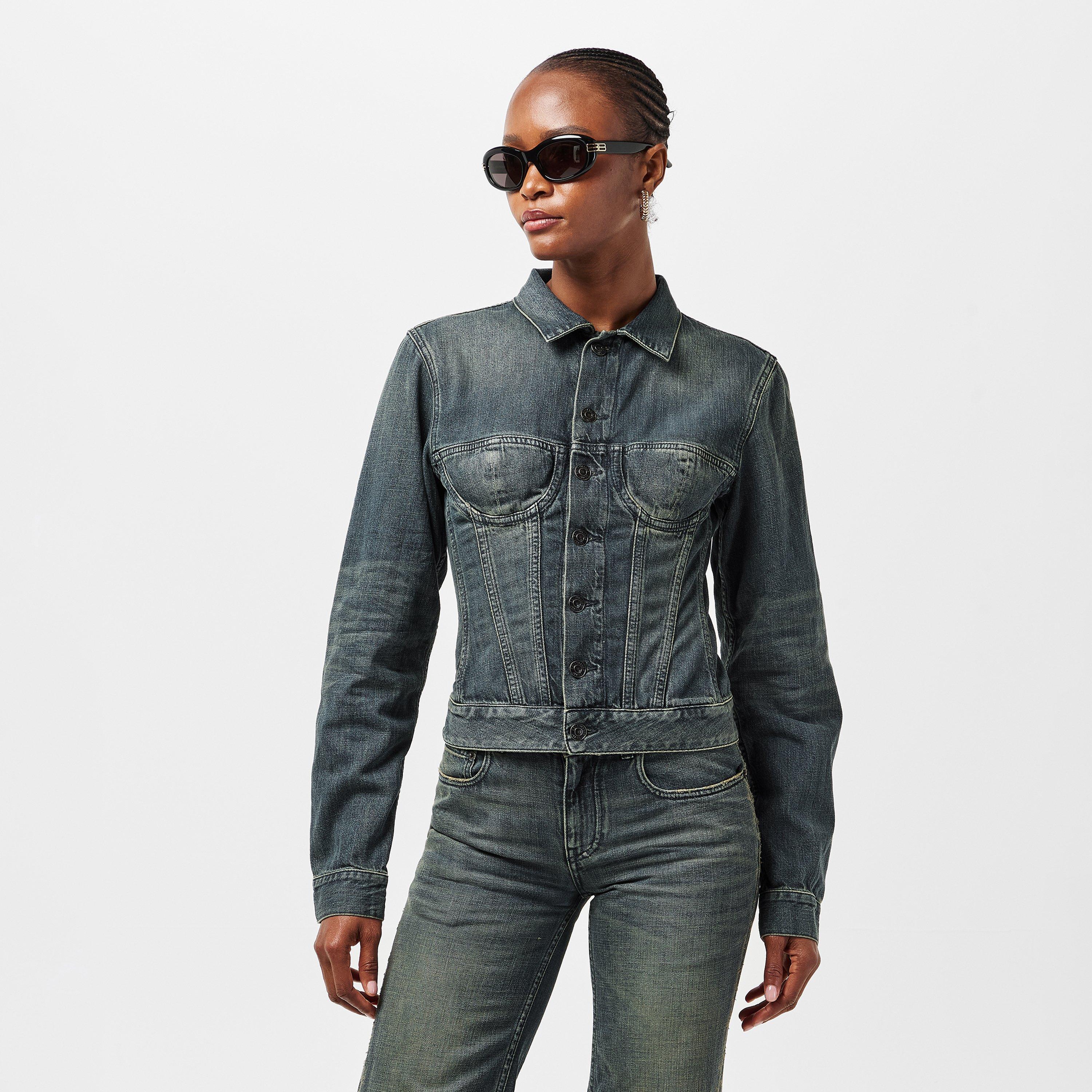 Navy/Green - Balenciaga - Women's Corseted Denim Jacket - 3