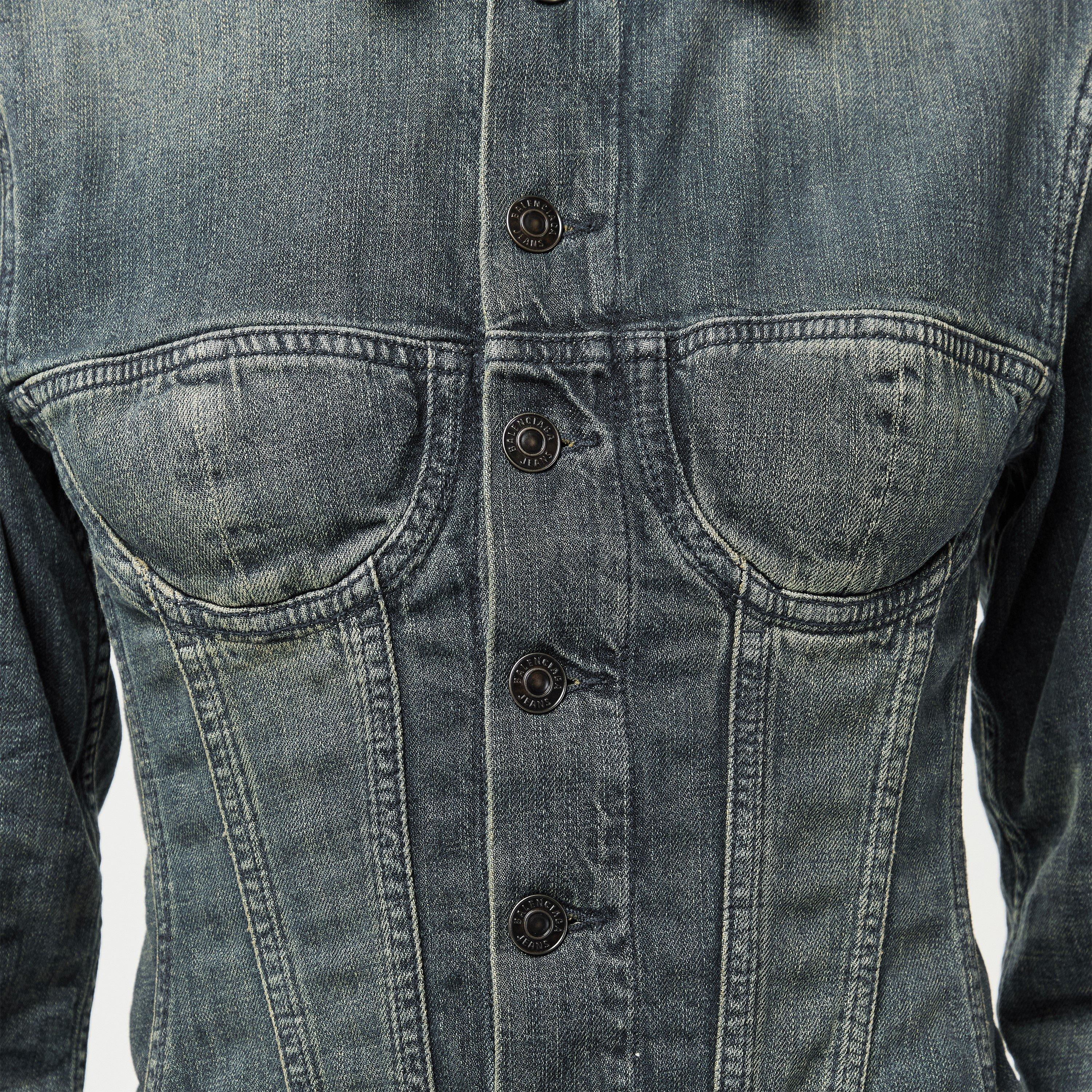 Navy/Green - Balenciaga - Women's Corseted Denim Jacket - 5