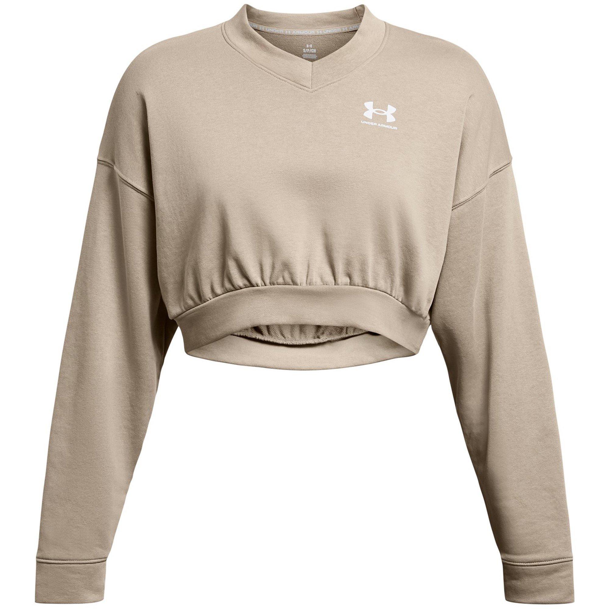 TimberWolf/Wht - Under Armour - Women's Rival Terry Cropped Sweatshirt - 1