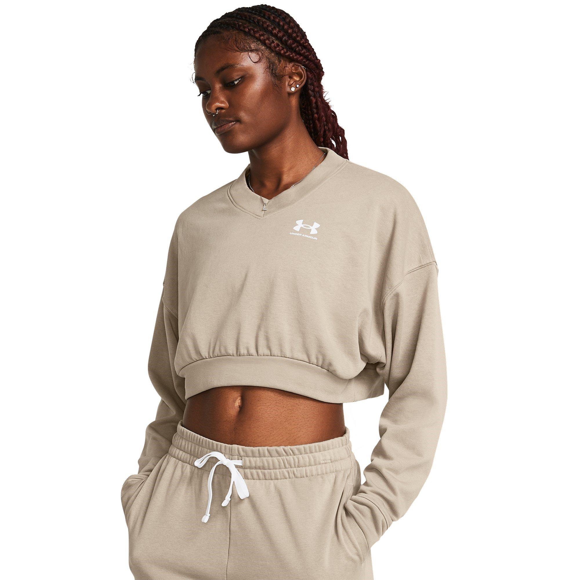 TimberWolf/Wht - Under Armour - Women's Rival Terry Cropped Sweatshirt - 2