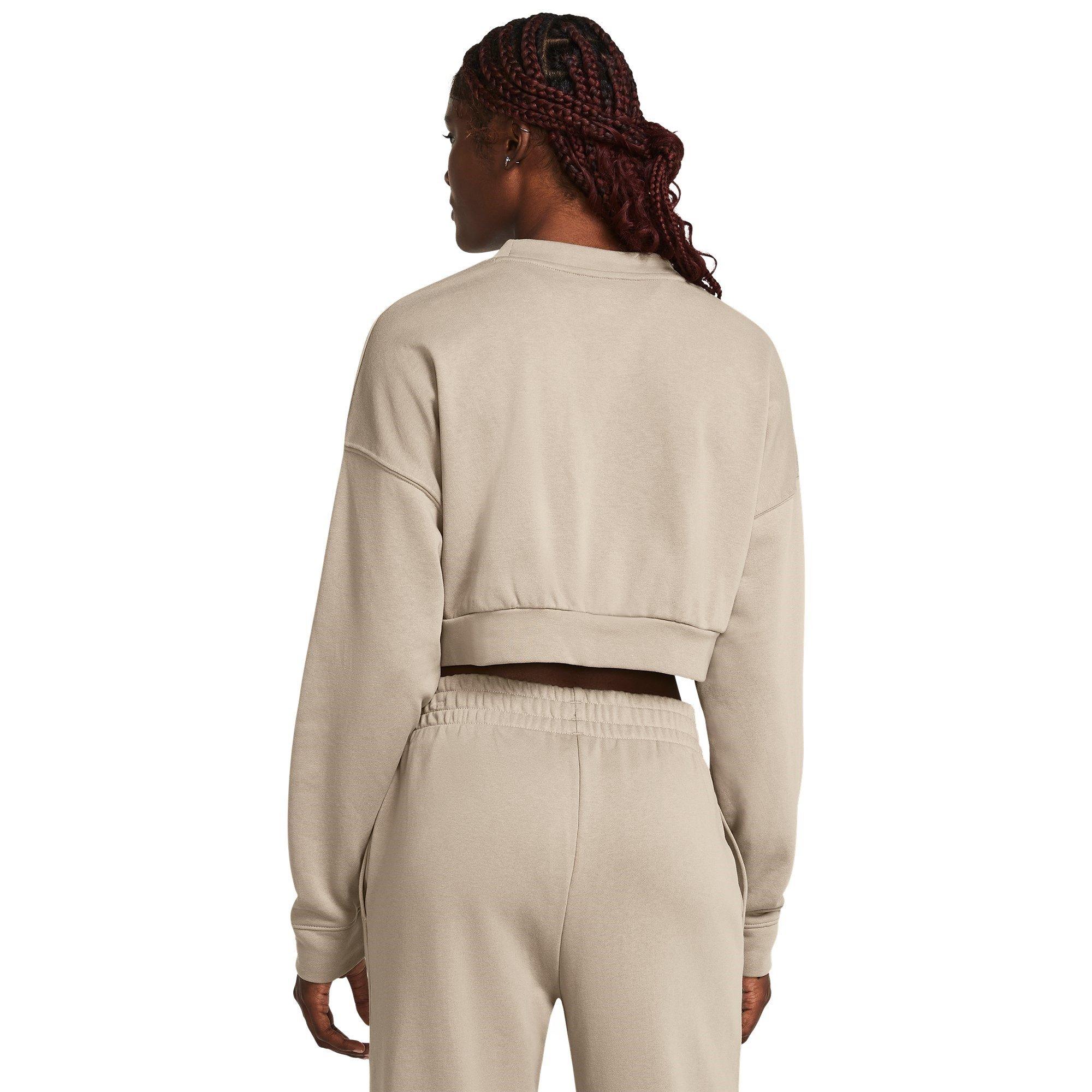 TimberWolf/Wht - Under Armour - Women's Rival Terry Cropped Sweatshirt - 3