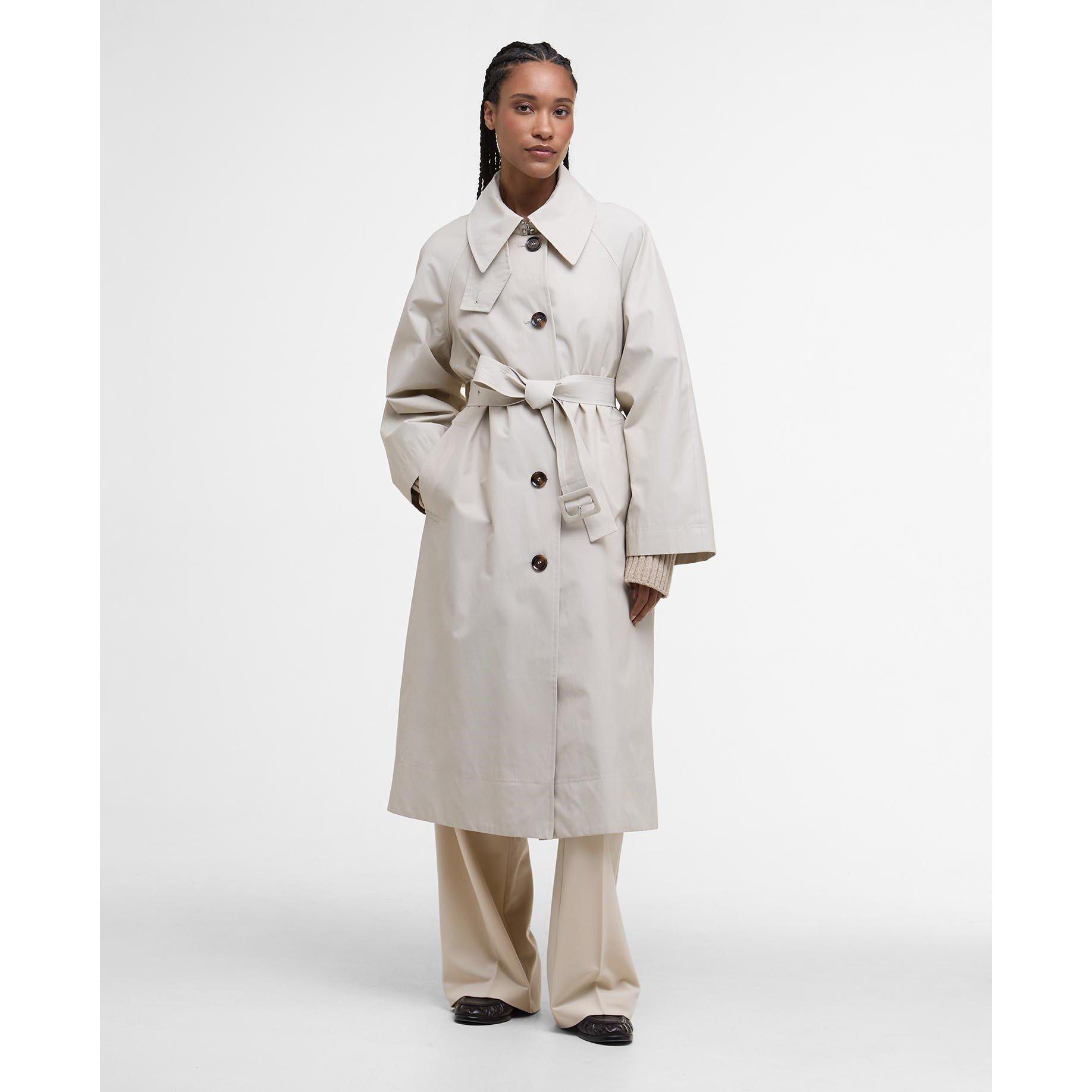 Mist/Hessian - Barbour - Women's Robyn Showerproof Long Sleeve Calf Length Trench Coat - 2