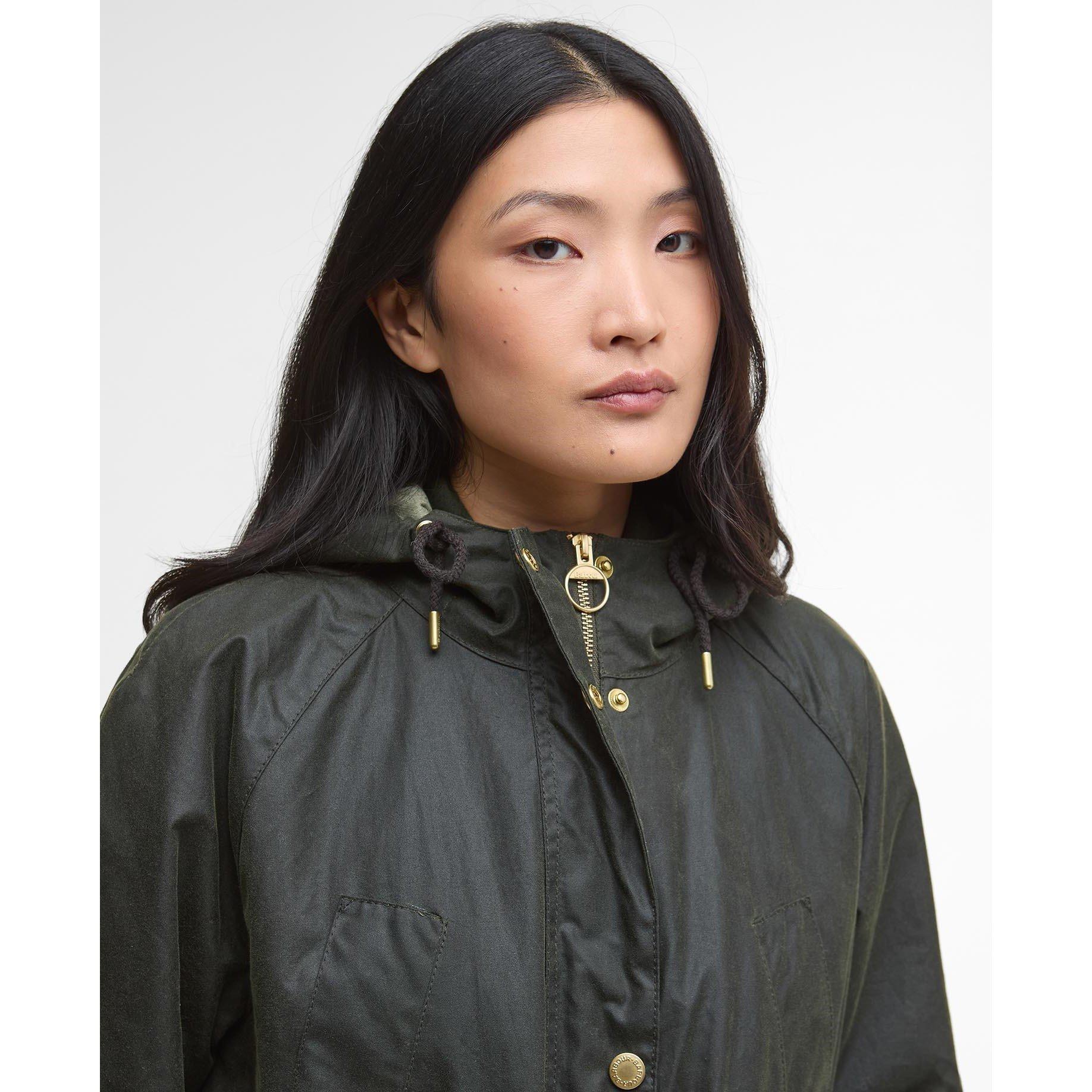 Fern/Ancient - Barbour - Women's Marcy Hooded Long Sleeve Wax Jacket - 4