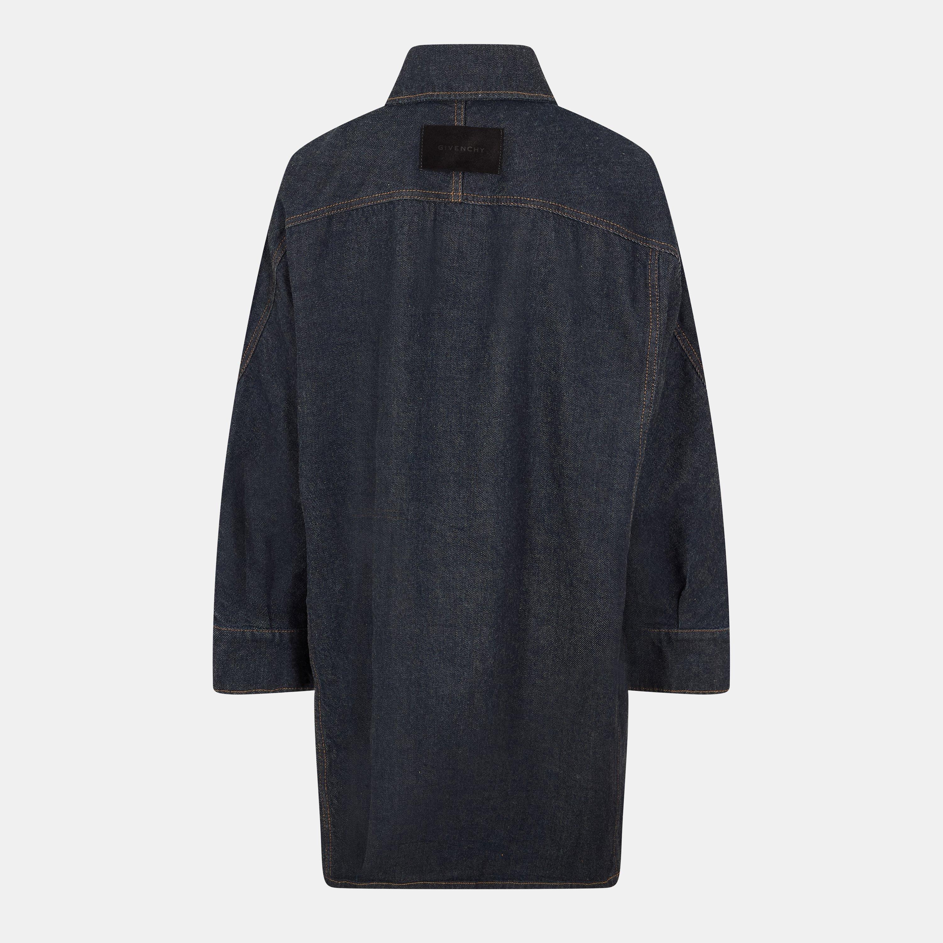Dark Blue - GIVENCHY - Women's Givenchy Denim Cotton Long Sleeve Dark Blue Overshirt - 2