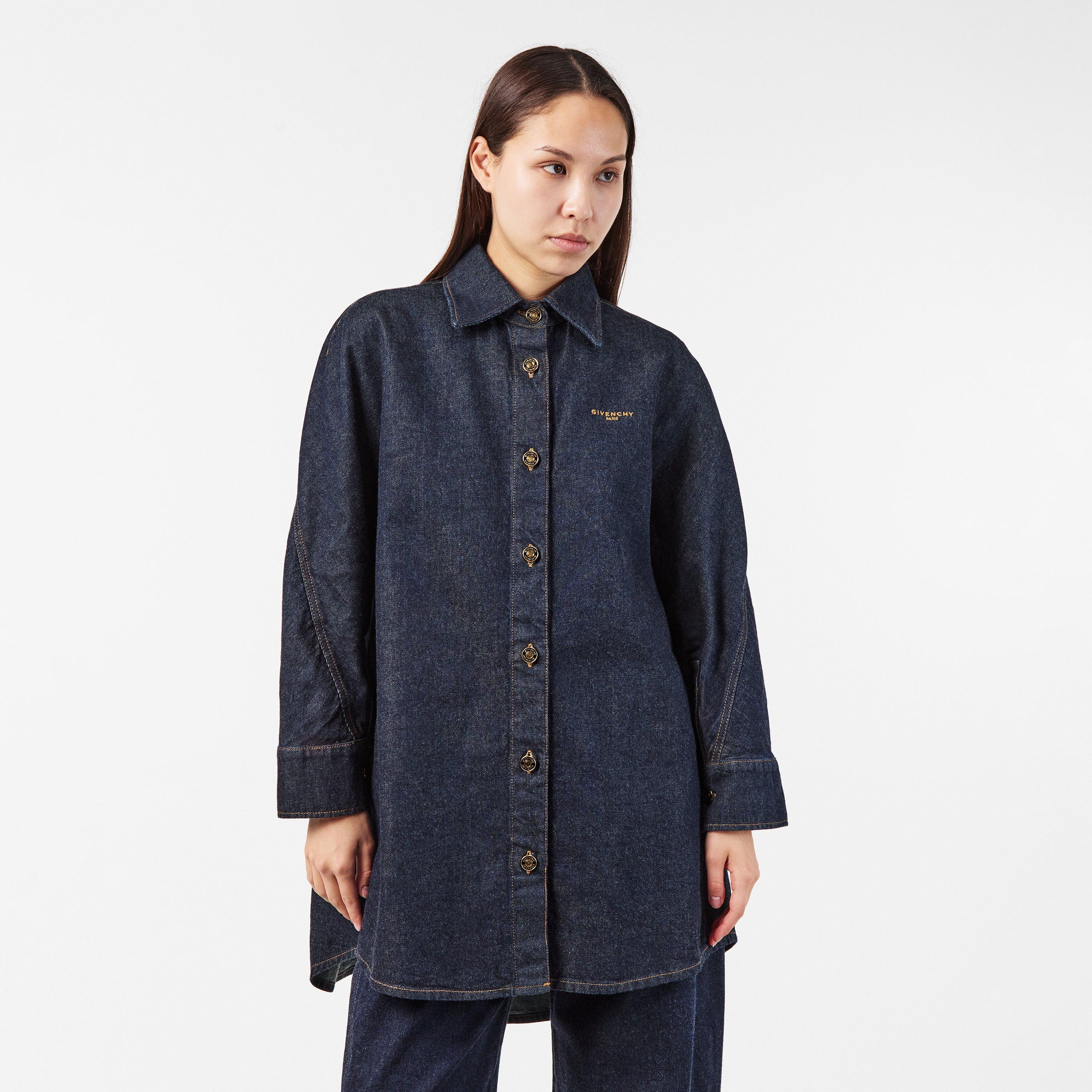 Dark Blue - GIVENCHY - Women's Givenchy Denim Cotton Long Sleeve Dark Blue Overshirt - 3