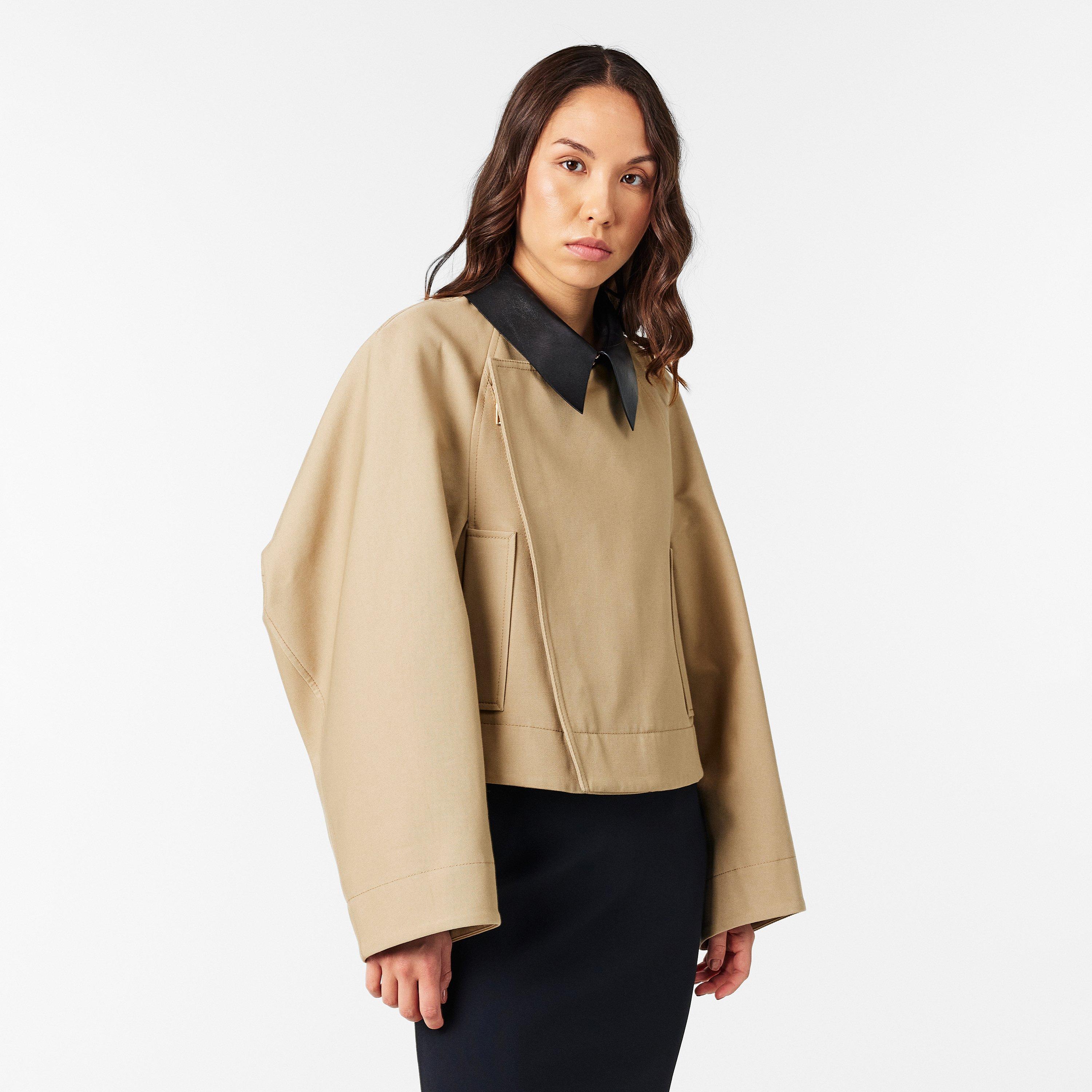 Beige - GIVENCHY - Women's Cropped Peacoat Cotton Long Sleeve Trench Coat - 3